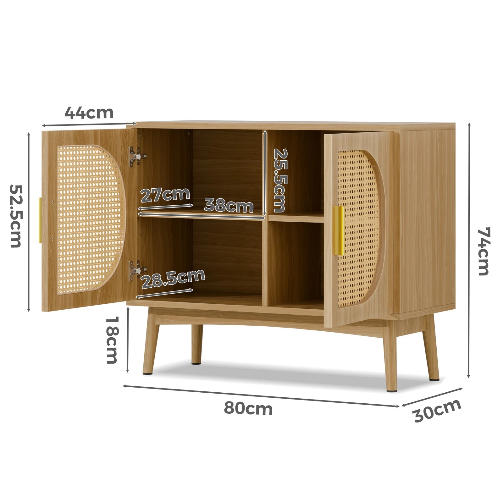 8 Alfordson Buffet Sideboard Cabinet Storage Rattan Cupboard Shelf - Oak, 8 of 9