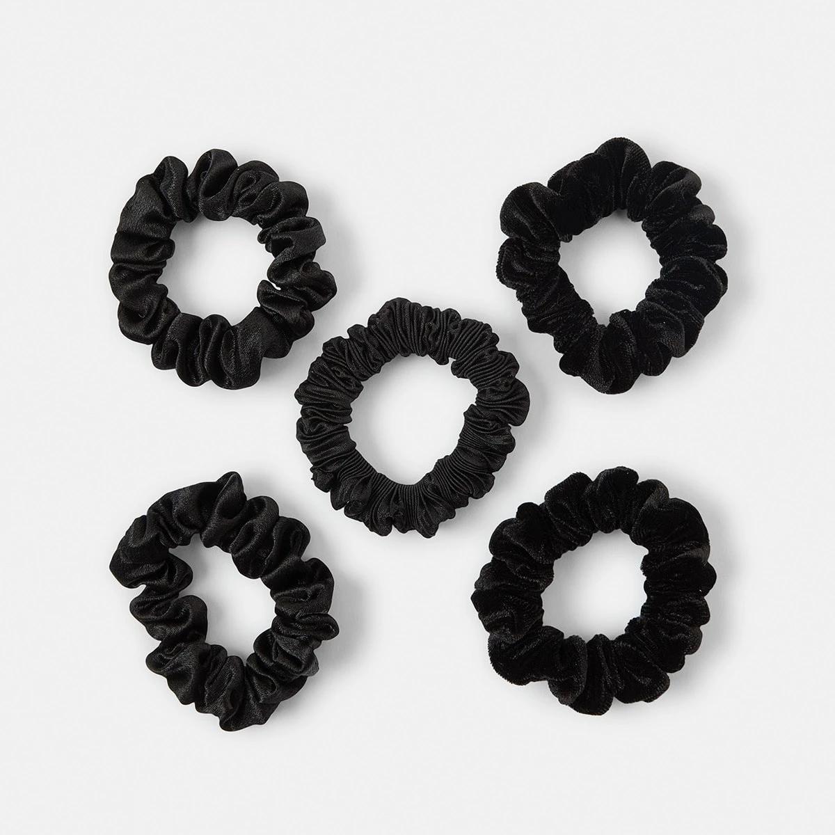 1 5 Pack Mini Textured Hair Scrunchies Black, 1 of 5