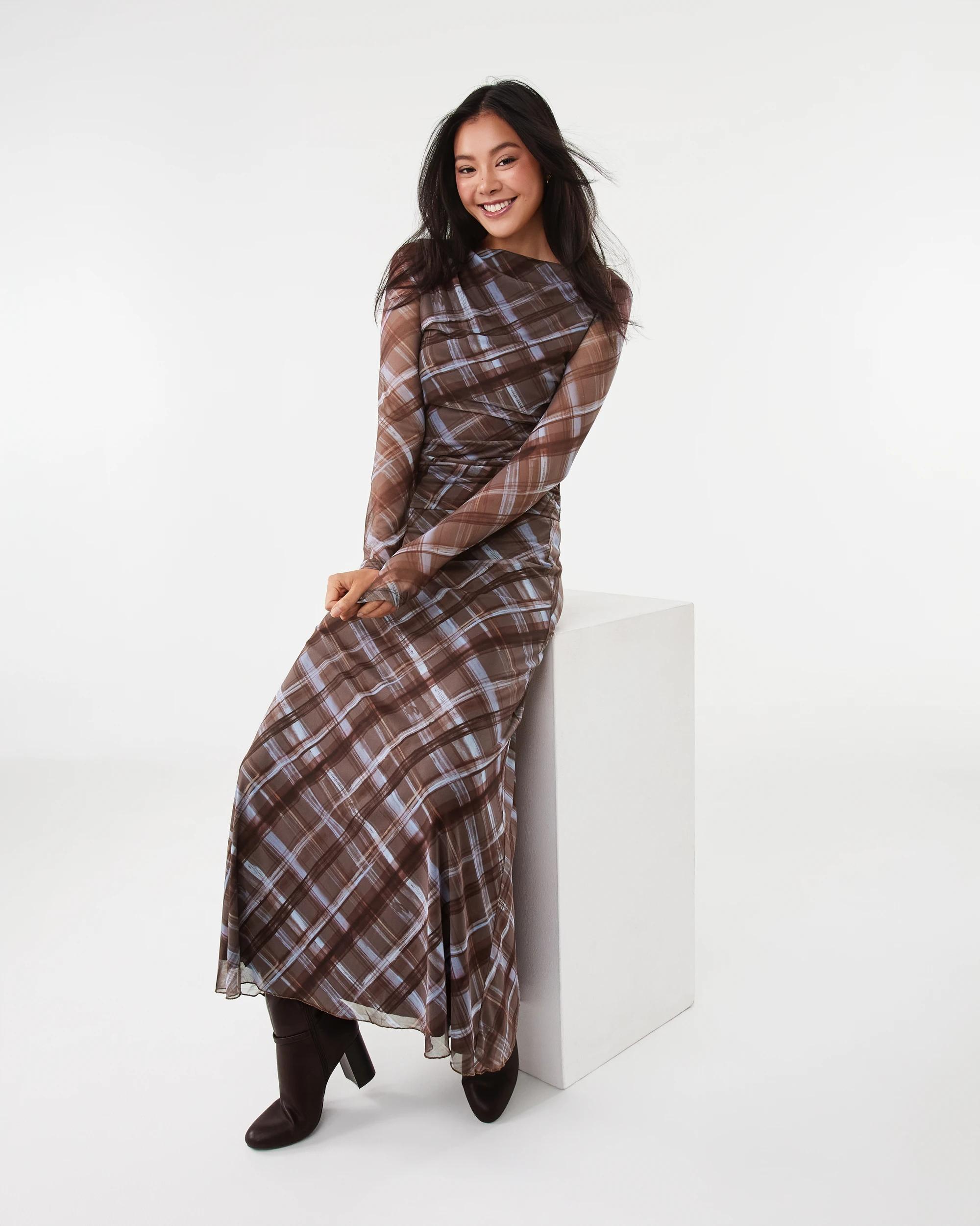 9 Check Mesh Maxi Skirt Choc Chk, 9 of 9
