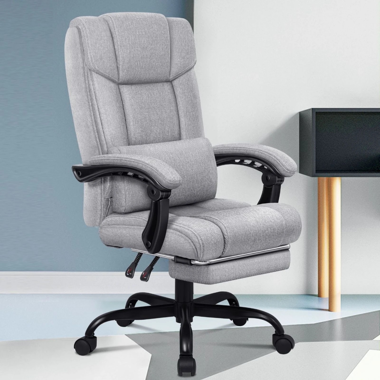 10 Alfordson Office Chair Executive Computer Gaming Fabric Seat Recliner - Grey, 10 of 10