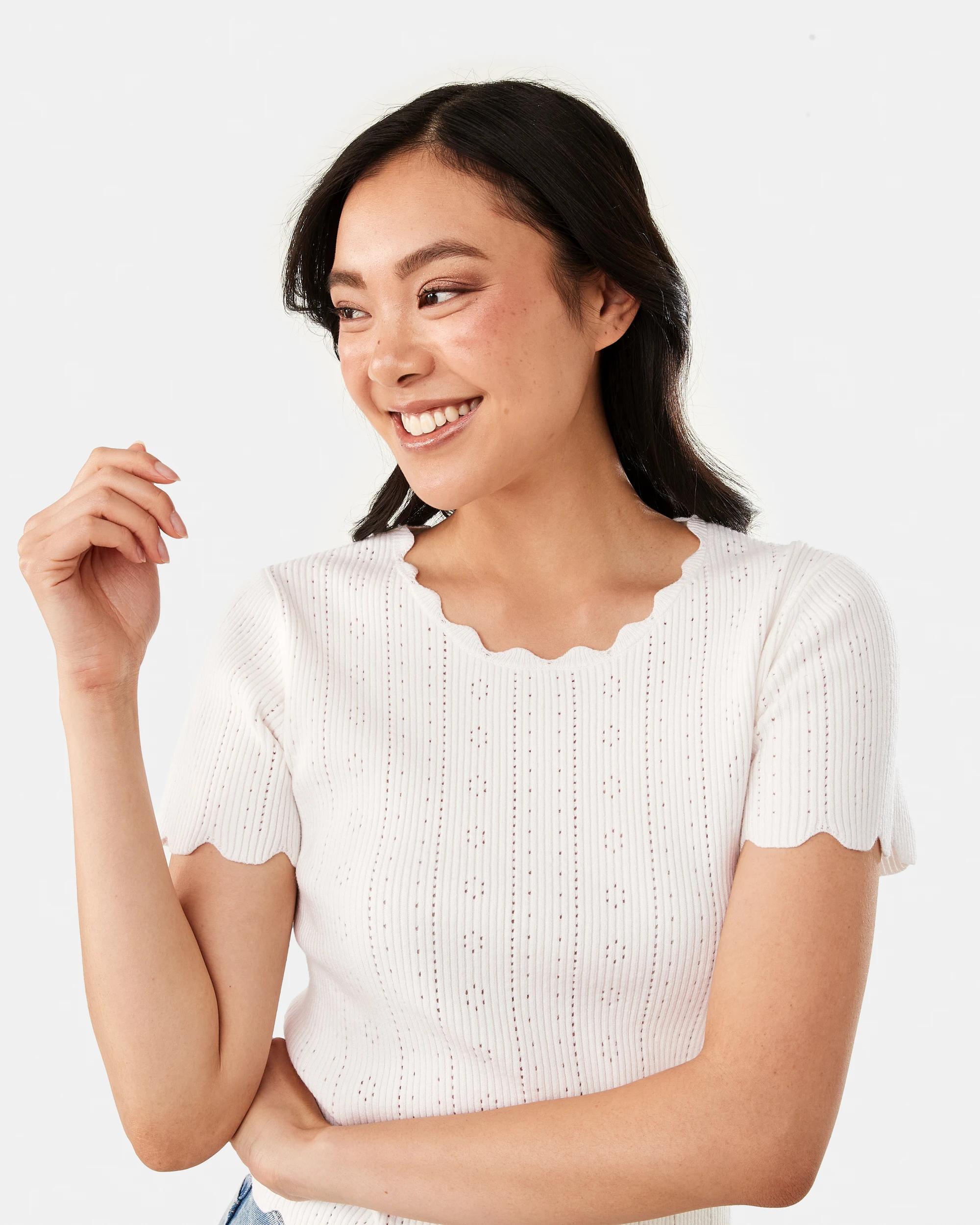 4 Short Sleeve Pointelle Top Cld White, 4 of 7