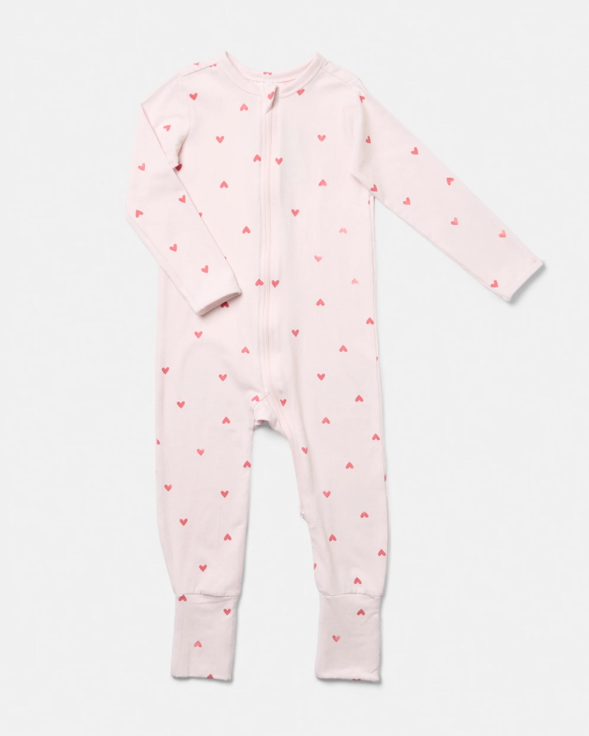 1 Cotton Turn Cuff Coverall Pnk Hearts, 1 of 3