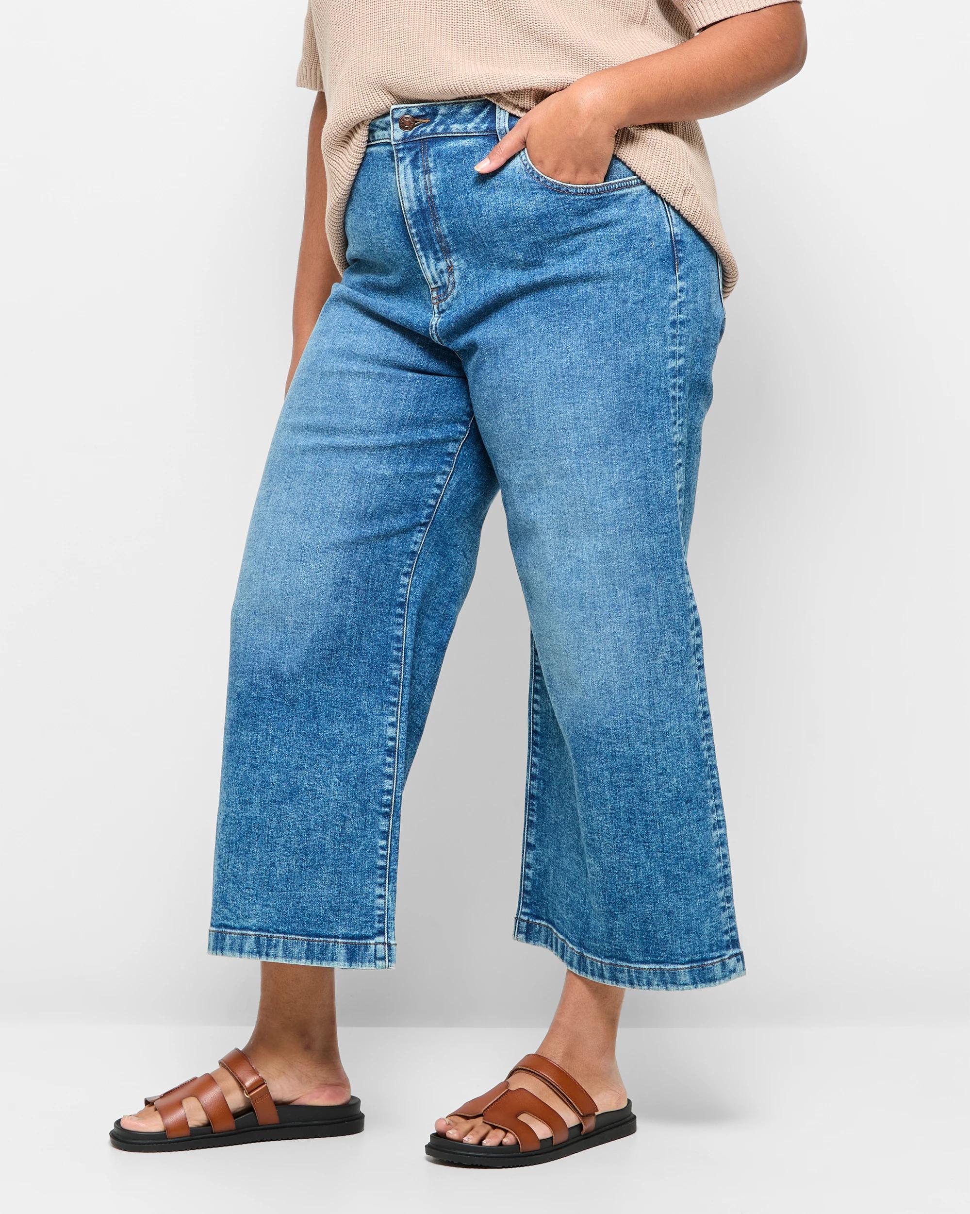 3 Target Plus Size Crop Length Wide Leg Denim Jeans ERA BLUE, 3 of 5