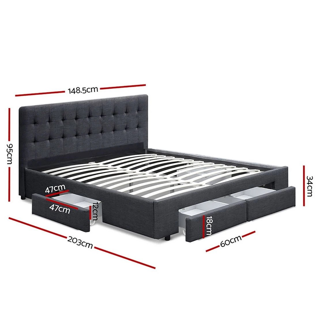2 Artiss Bed Frame Double Size with 4 Drawers  AVIO - Grey, 2 of 10