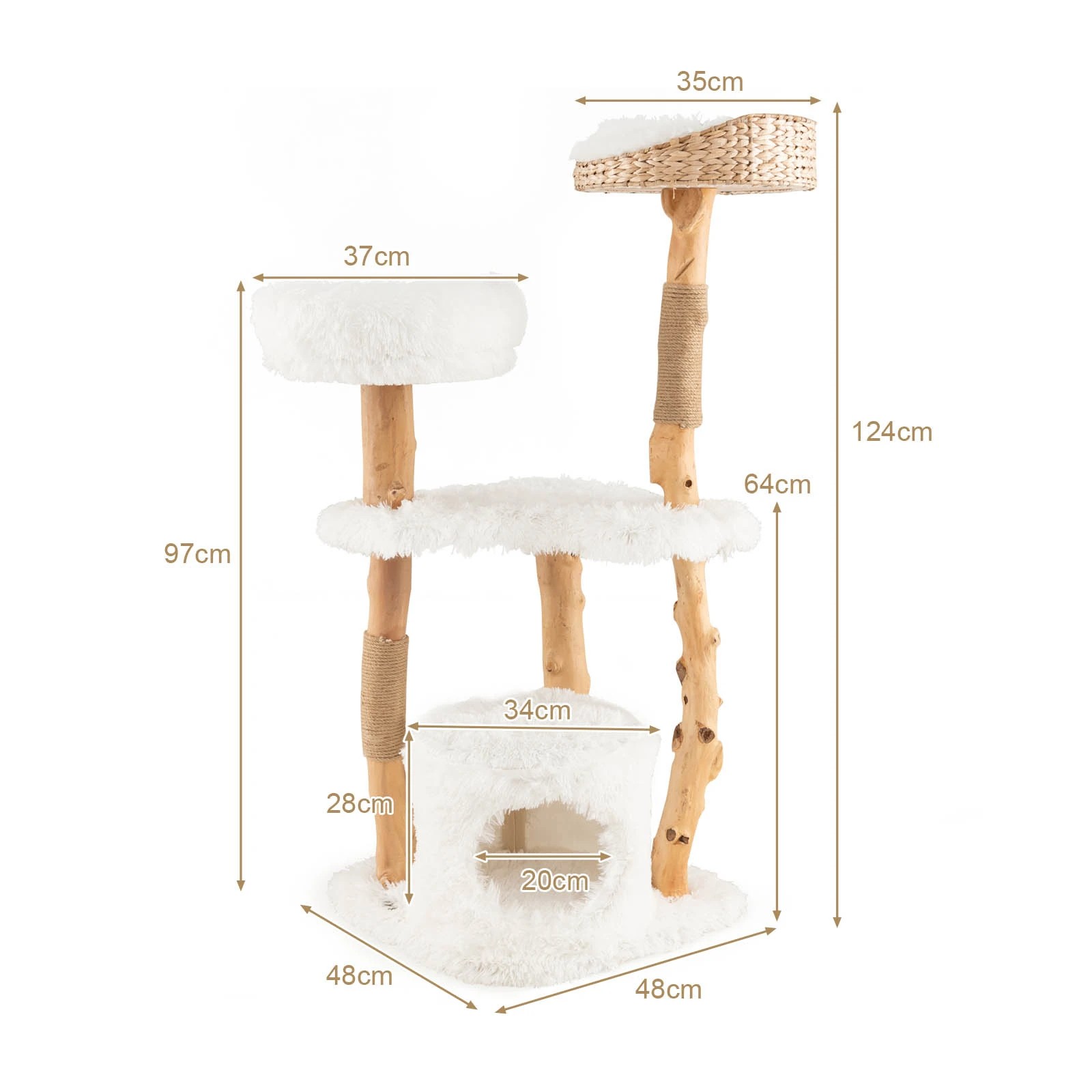 2 Costway 1.24M Solid Wood Cat Tree Kitten Climbing Activity Tower w/Scratching Post, 2 of 6