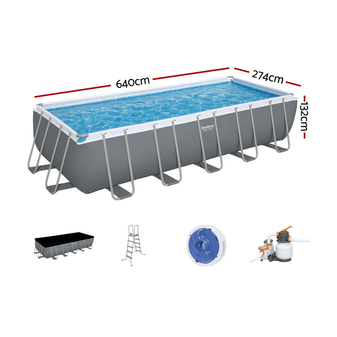 2 Bestway Swimming Pool 640x274x132cm Steel Frame Above Ground Pools Filter Pump Ladder 19281L - Multi, 2 of 6