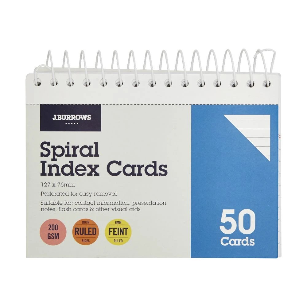 4 J.Burrows Spiral Index Cards 127 x 76mm White, 4 of 4