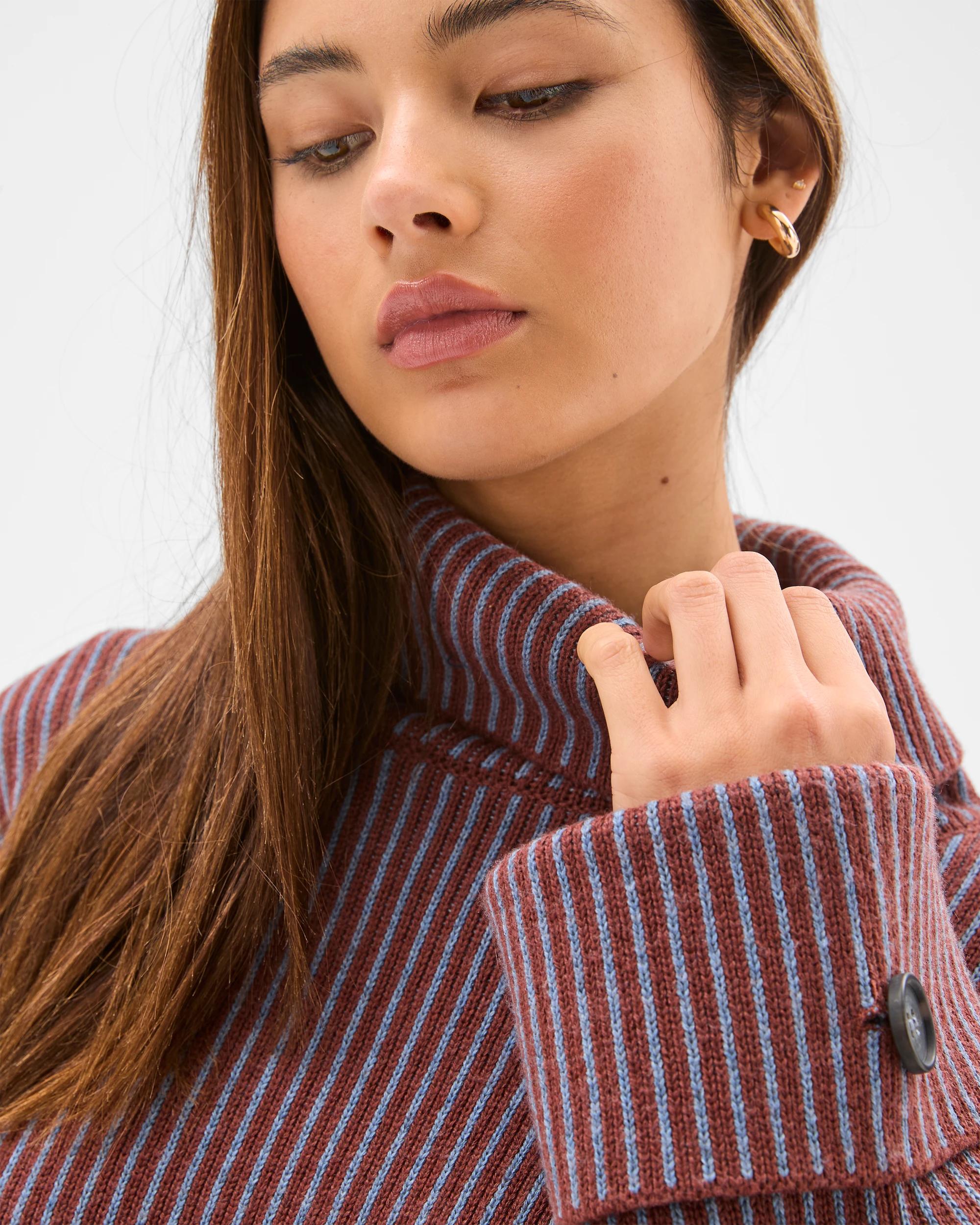 3 Lily Loves High Neck Rib Jumper MERLOT STRIPE, 3 of 5