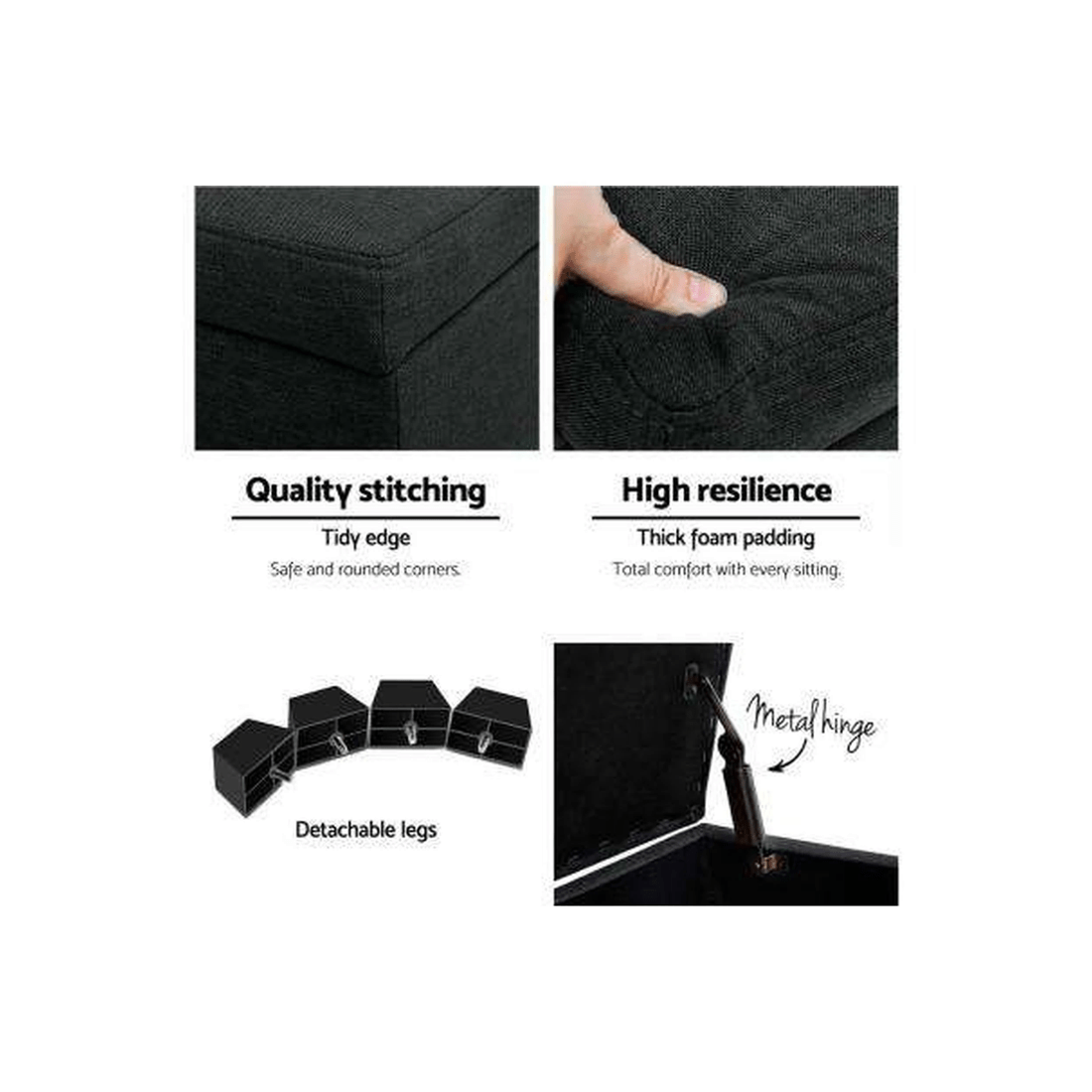 7 Artiss Storage Ottoman Blanket Box 97cm Linen - Black, 7 of 7