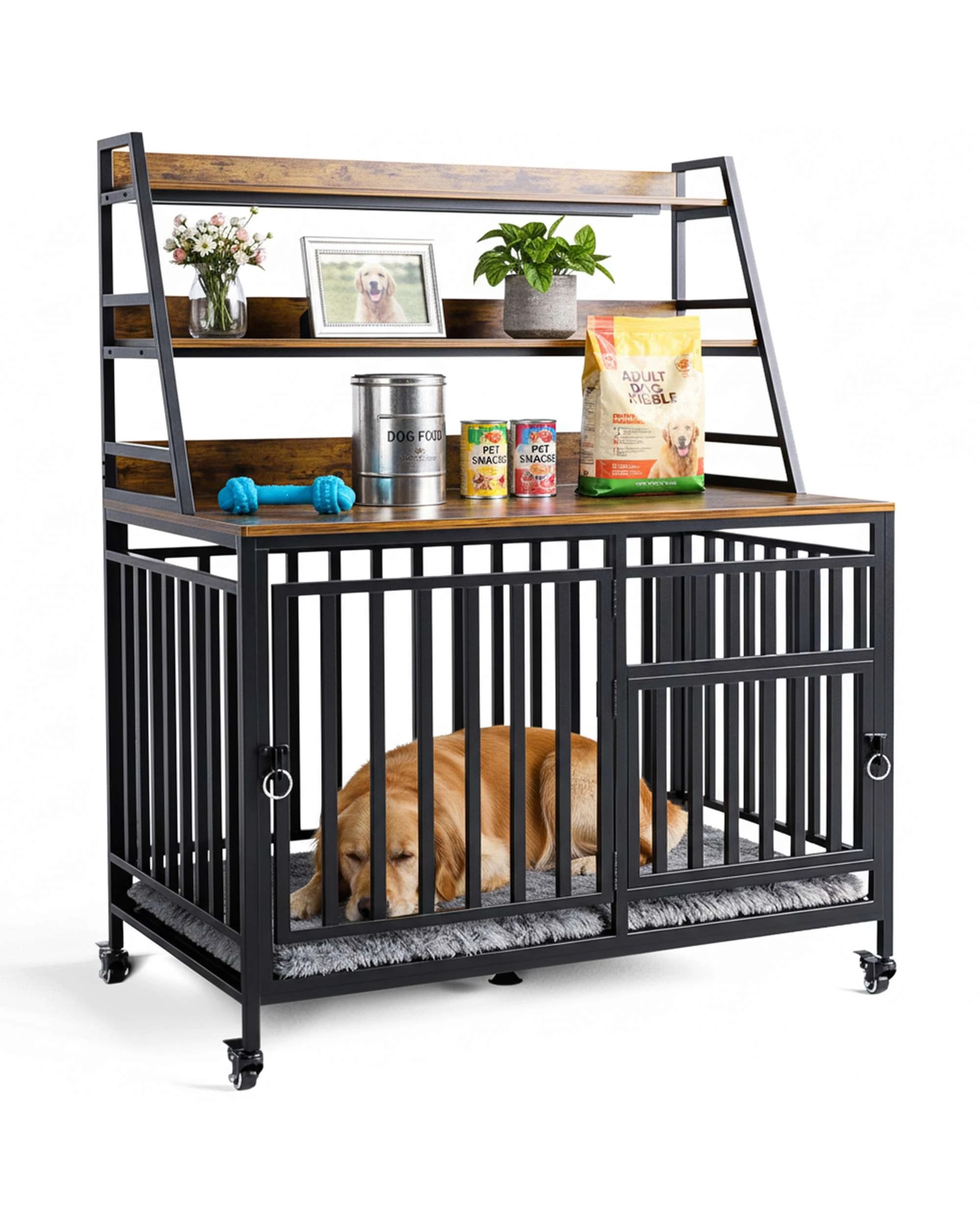 2 Advwin Wooden Wire Dog Kennel Side End Table Steel Puppy Crate, 2 of 8
