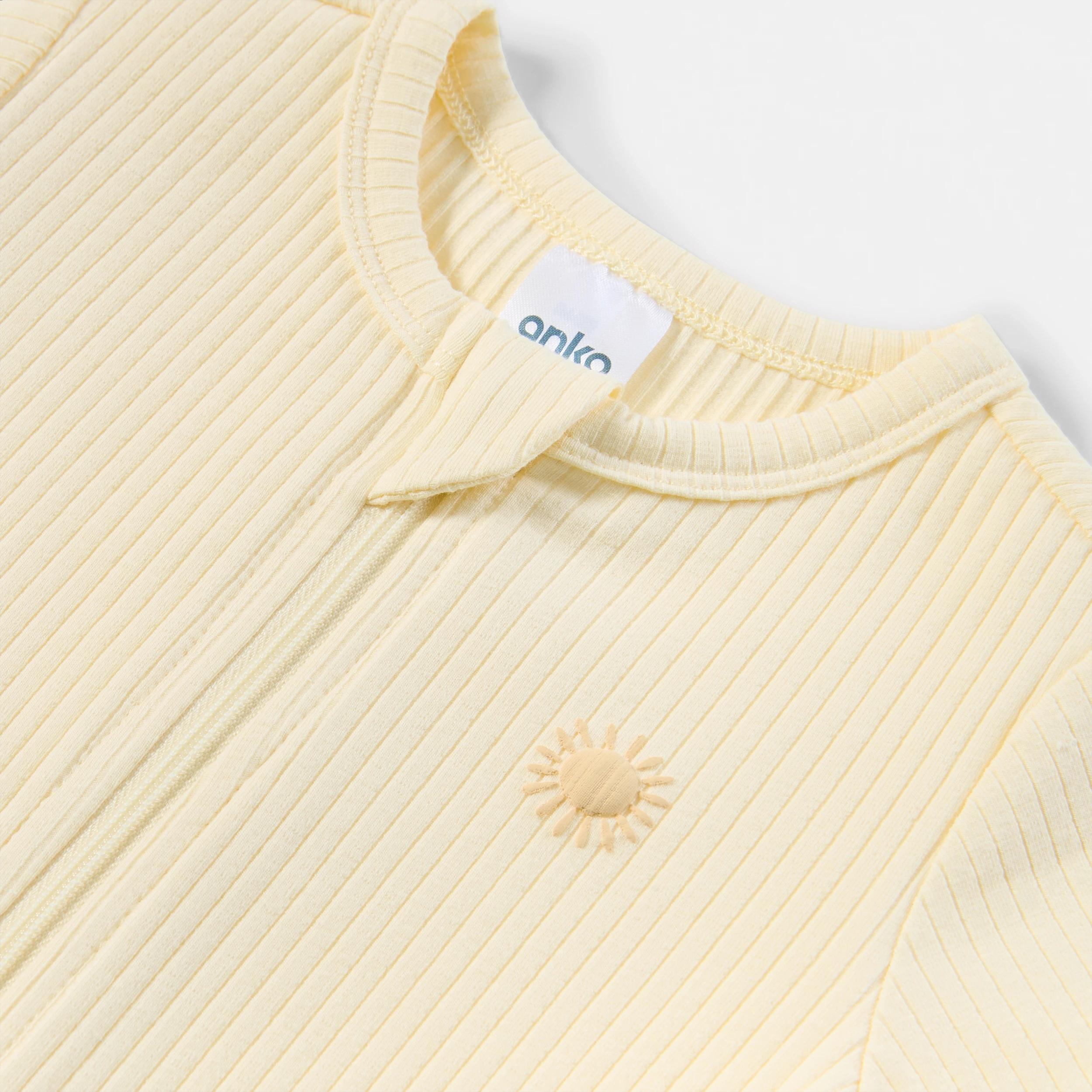 3 Short Sleeve Rib Zip Romper BUTTER CREAM, 3 of 3