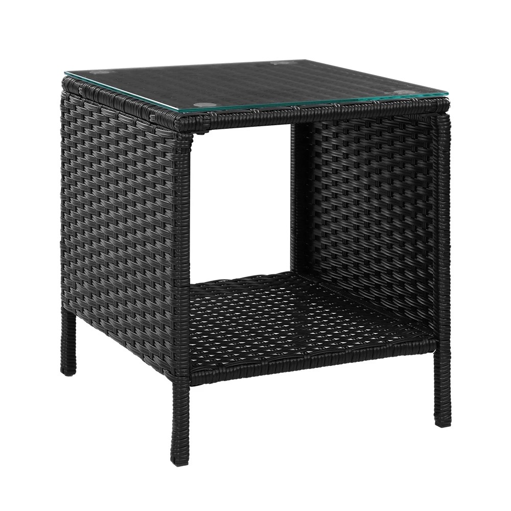 1 Gardeon Coffee Side Table Wicker Desk Rattan Outdoor Furniture Garden - Black, 1 of 6