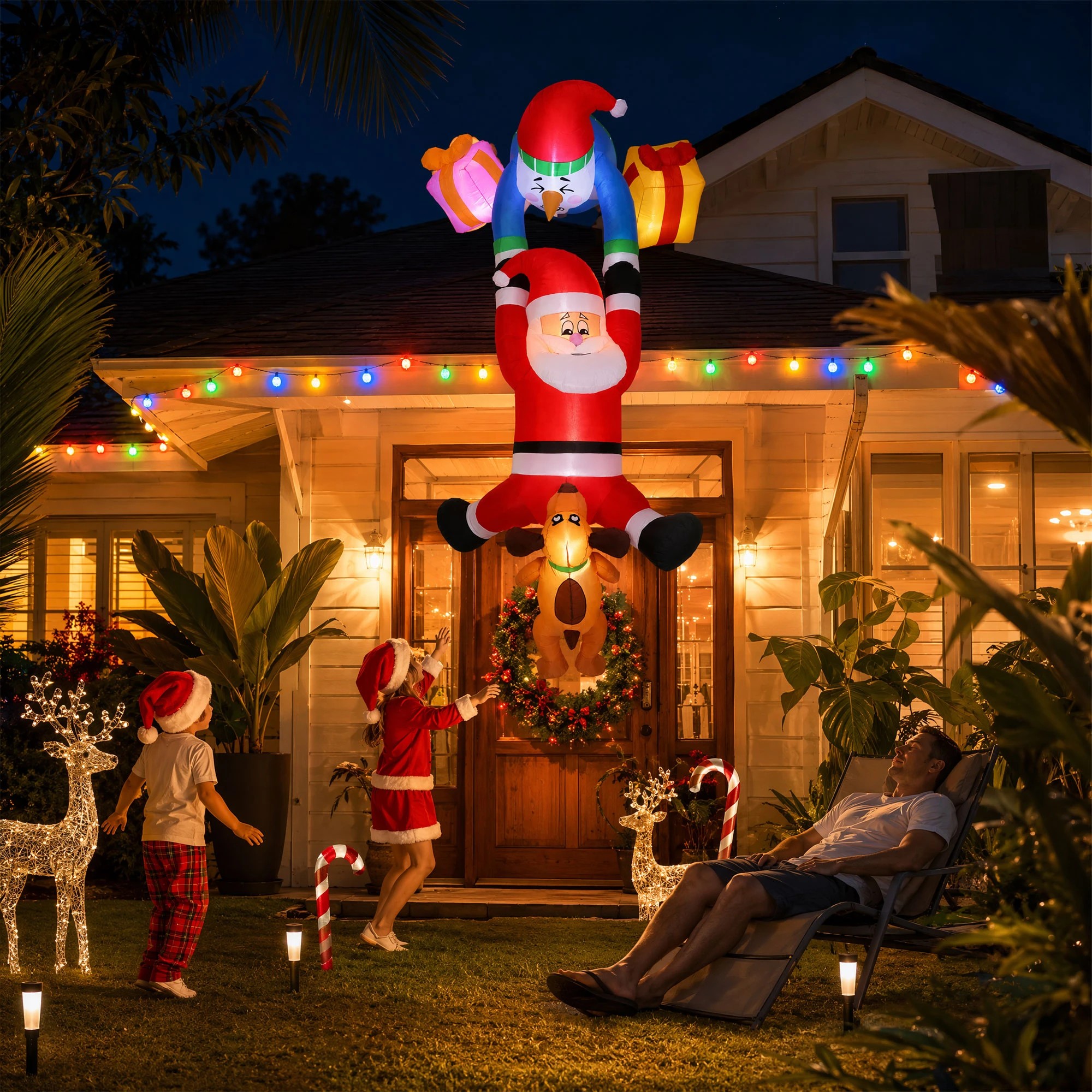 8 Jingle Jollys Christmas Inflatable Climbing Santa 3.5M Height LED Decorations Illuminated - Multi, 8 of 9
