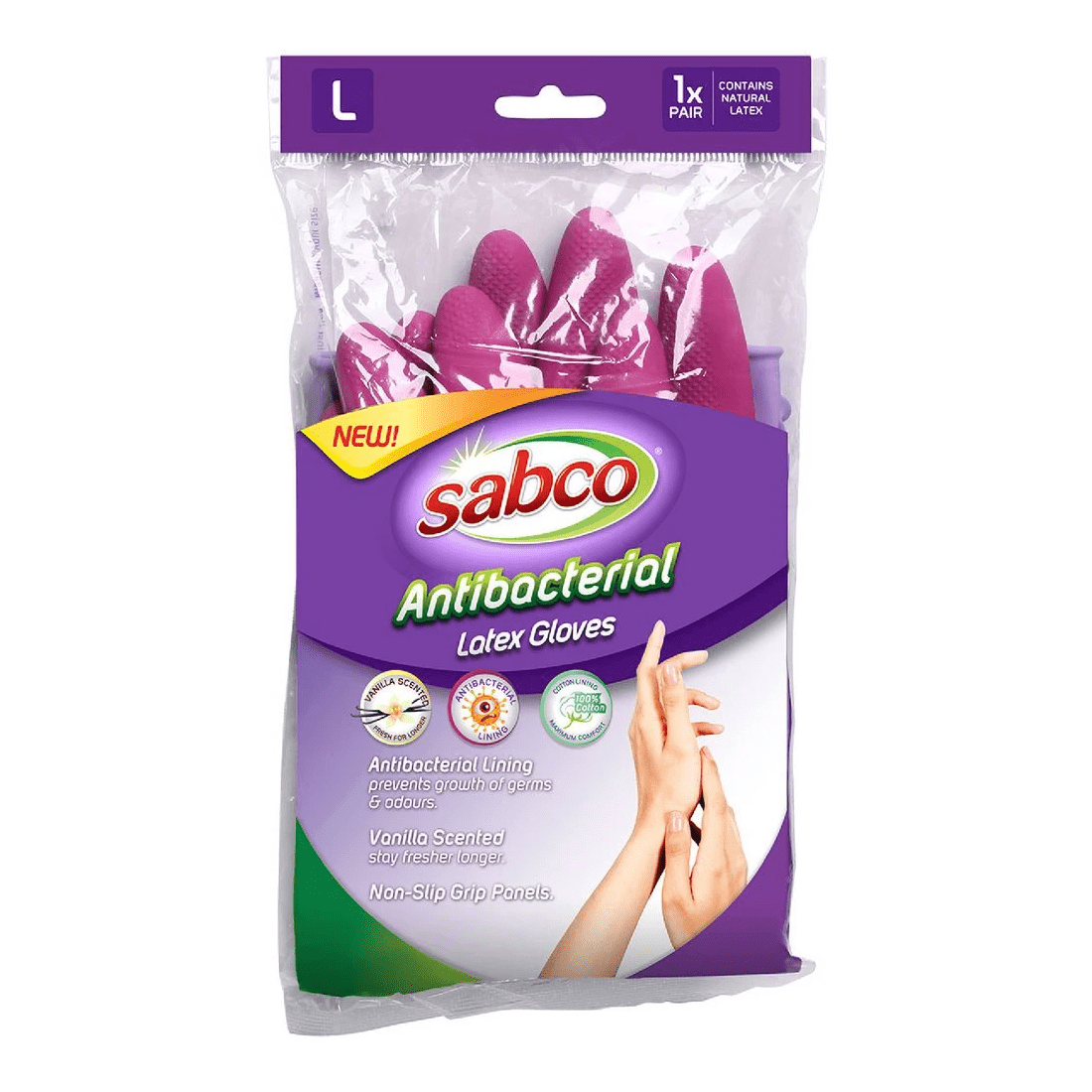 1 Sabco Antibacterial Gloves Large 1 Pair, 1 of 2