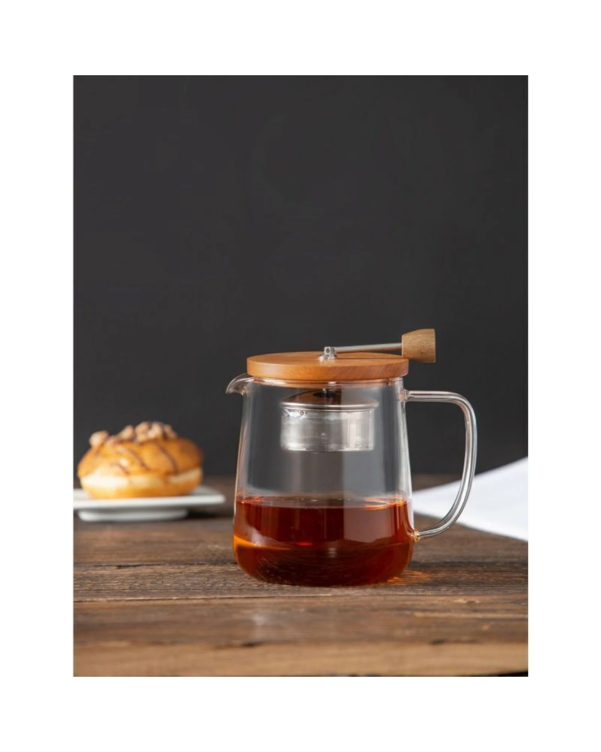 3 Leaf & Bean Naples Tea Pot with Acacia Lid & Infuser - Brown, 3 of 3