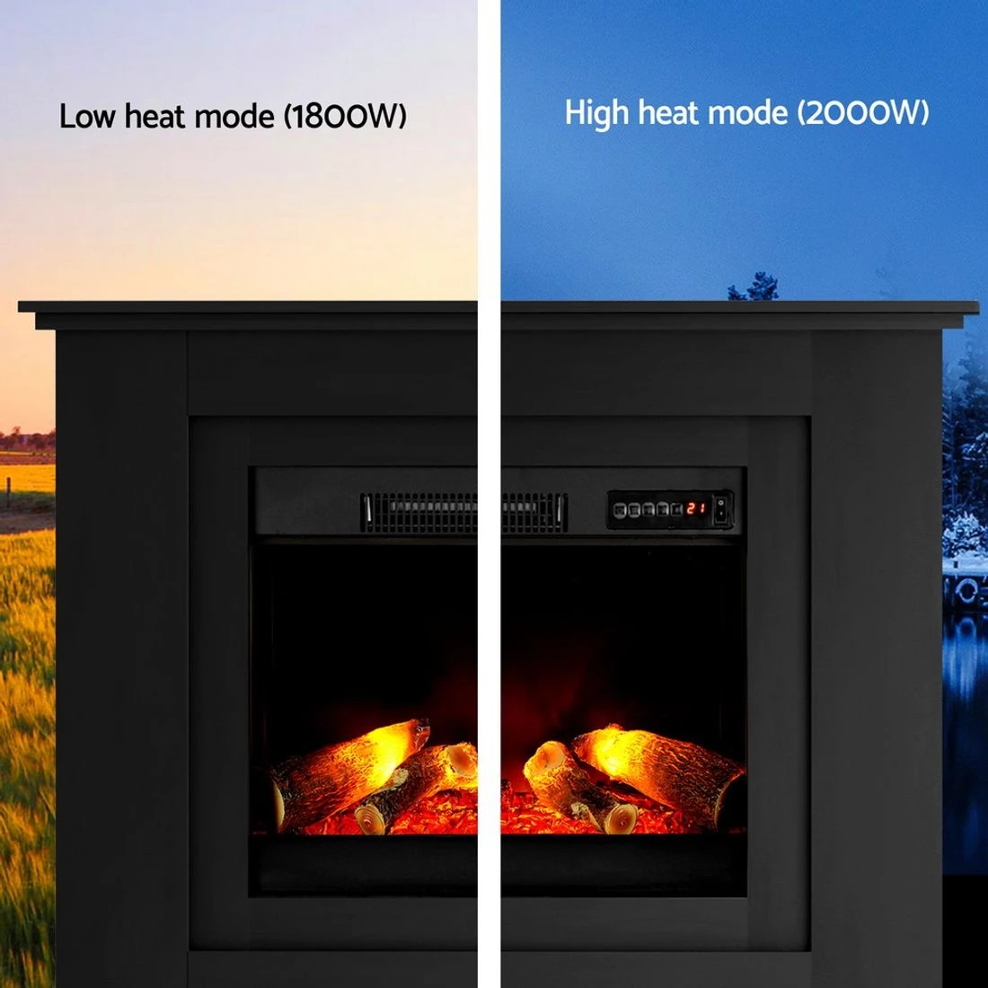 5 Devanti Electric Fireplace Fire Heater 2000W - Black, 5 of 7