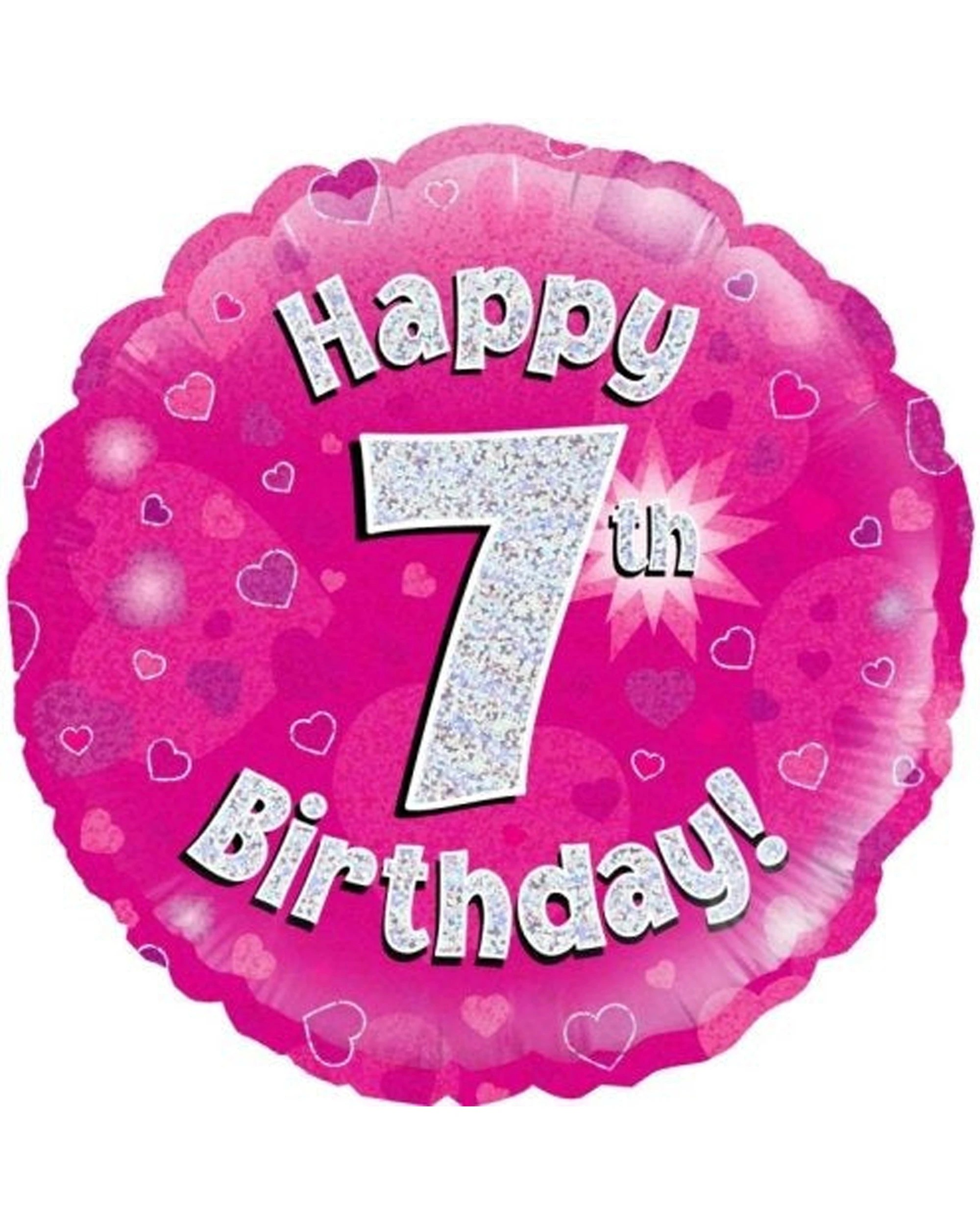 1 Alpen Foil Balloon Holo Happy 7th Birthday Party Decor 45cm - Pink, 1 of 1