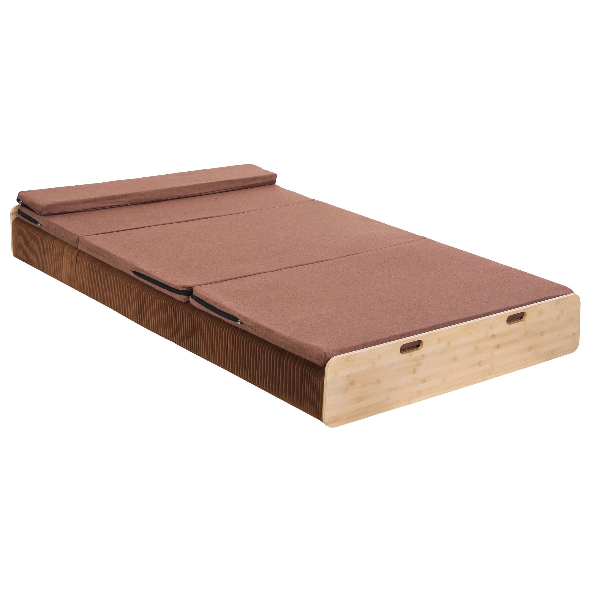 1 Artiss Folding Kraft Paper Bed Frame with Mattress and Pillow 300kg Capacity - Brown, 1 of 10