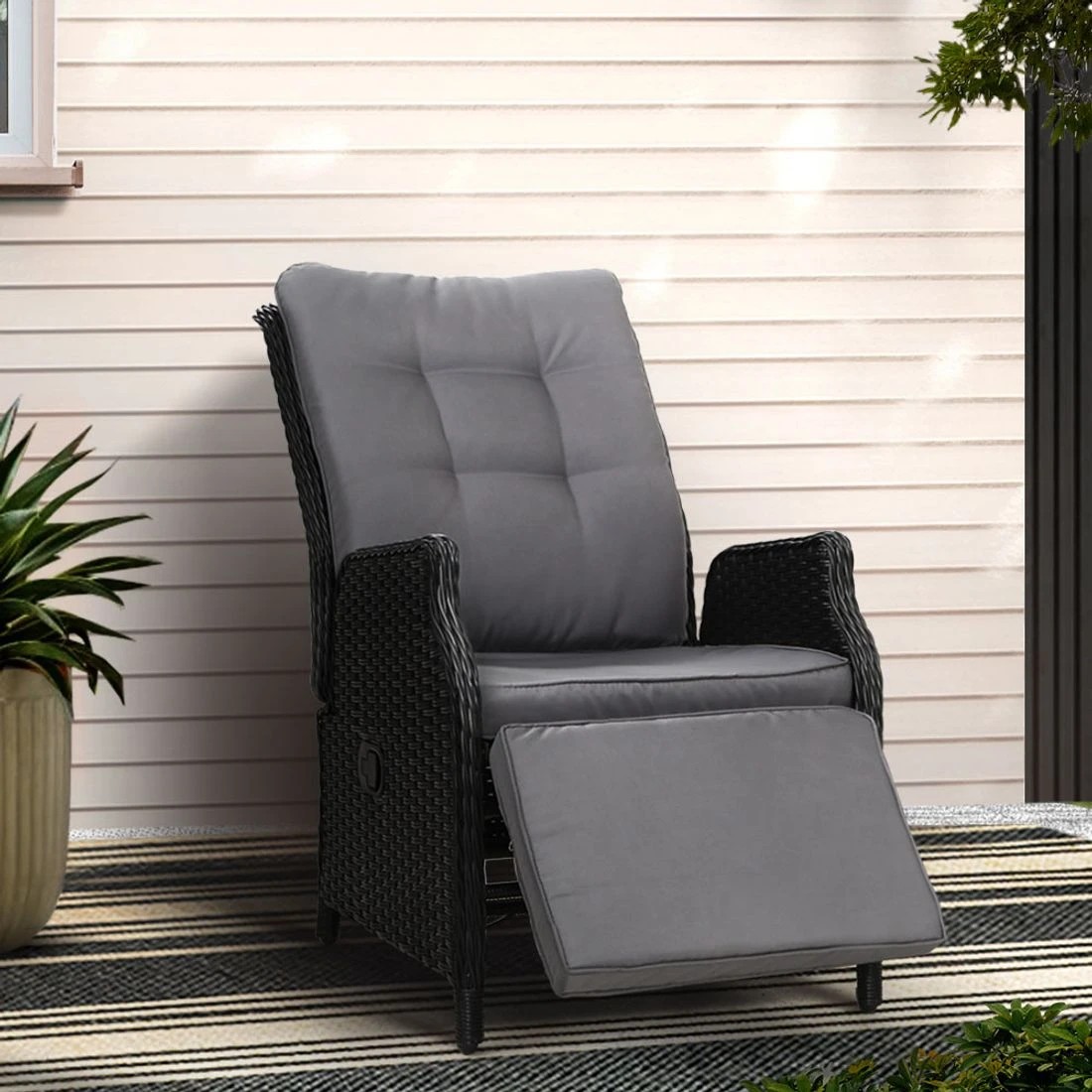 3 Gardeon Recliner Chairs Sun lounge Wicker Lounger Outdoor Furniture Patio - Black, 3 of 6