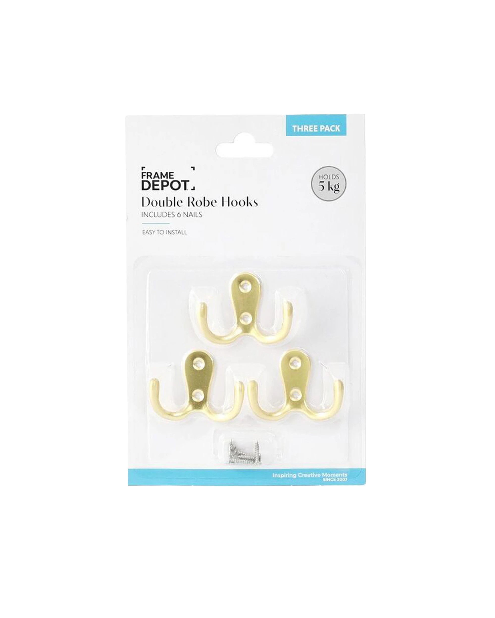 1 Frame Depot 3PK Double Robe Hooks With Screw Easy Installation - Gold, 1 of 1
