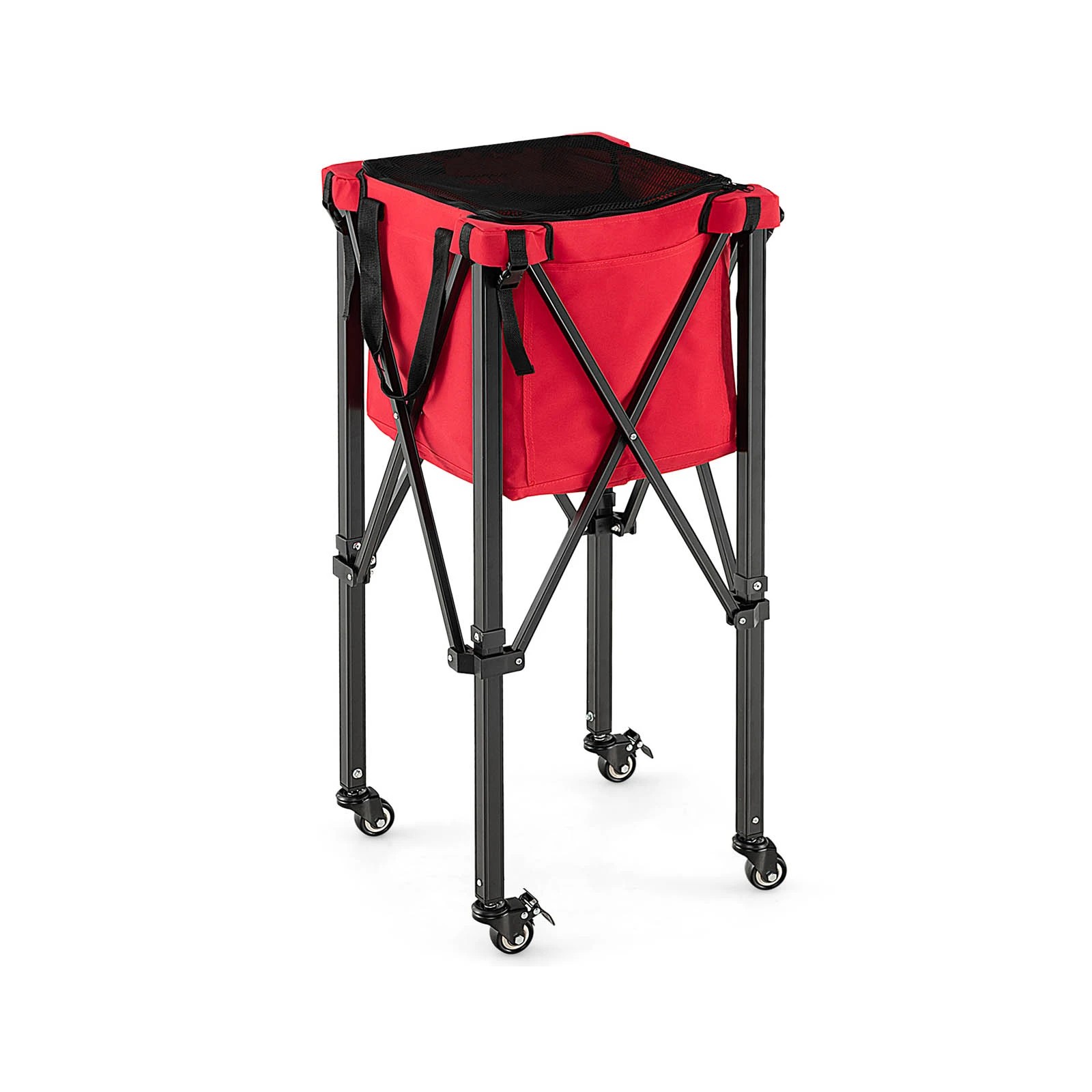 1 Costway Foldable Tennis Ball Trolley 160 Balls Teaching Basket Cart Red, 1 of 3