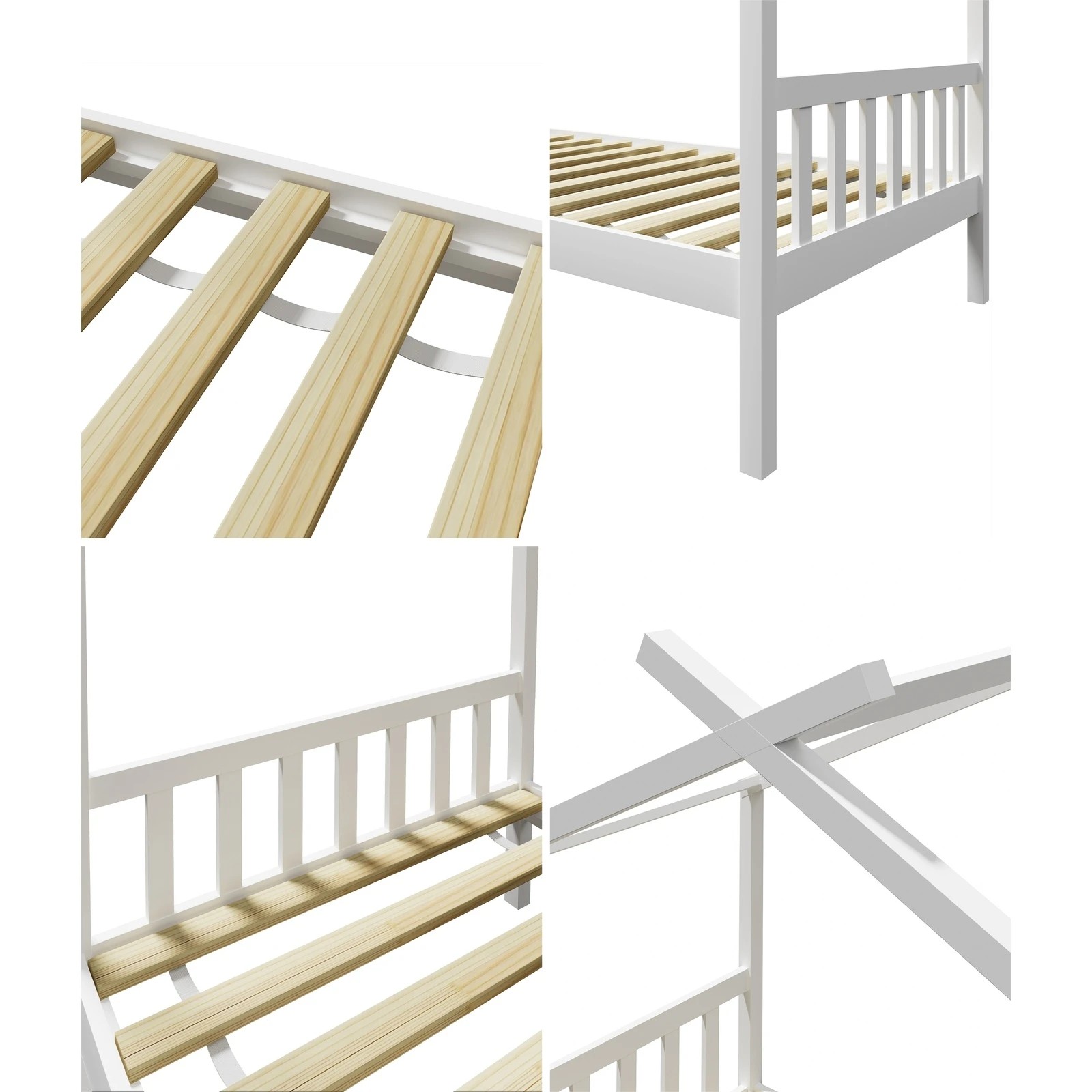 5 Oikiture Bed Frame Wooden Base Kids Single Timber House Beds
 - White, 5 of 10