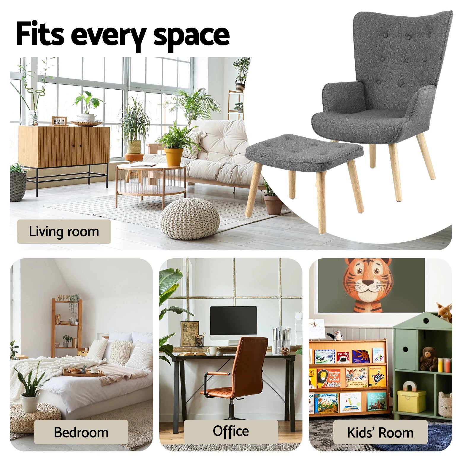 6 Artiss Armchair Set with Ottoman  Lansar - Grey, 6 of 7