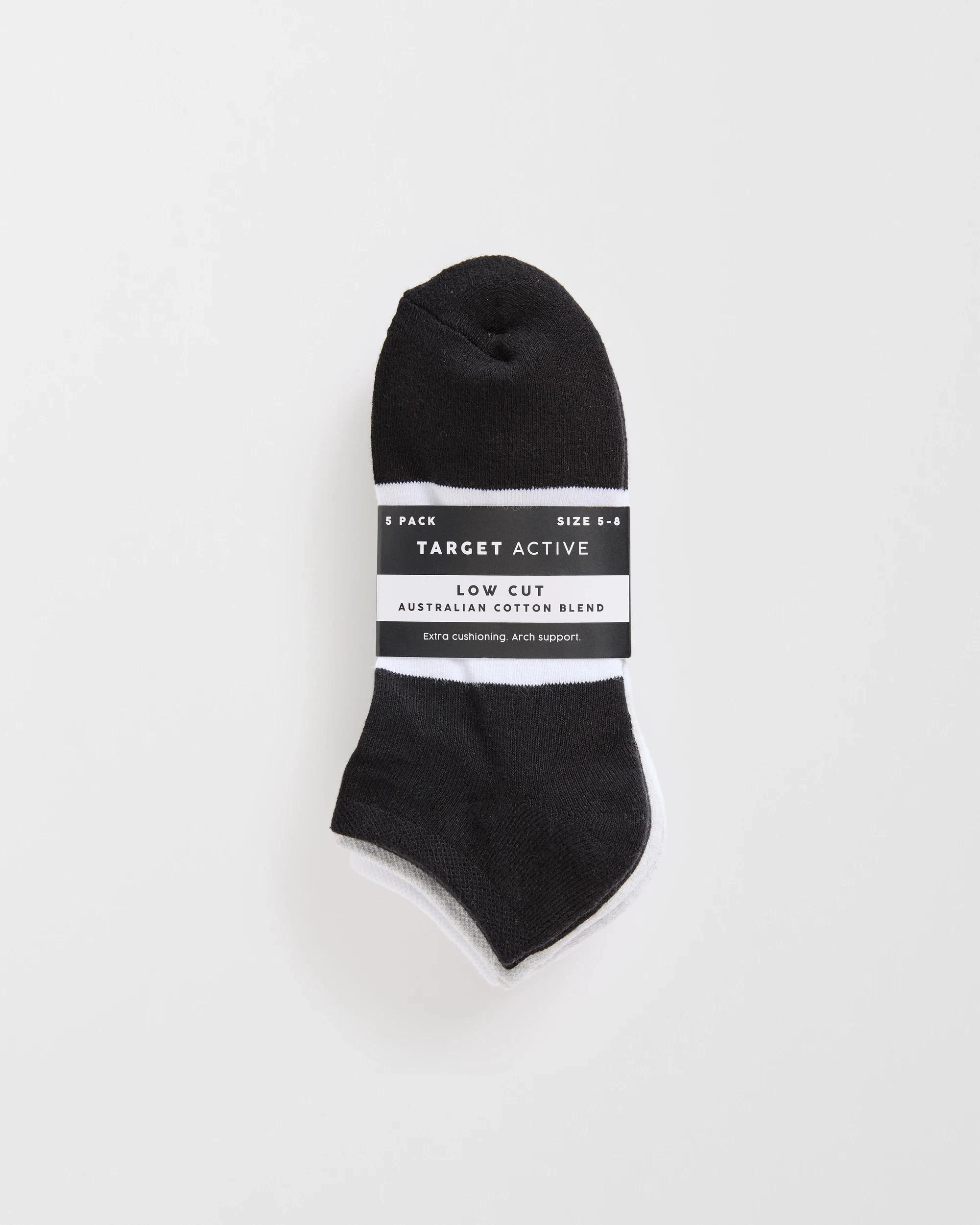 3 Target Woman Australian Cotton Blend 5 Pack Sport Cushioned Low Cut Socks STRIPE/SOLID BLACK, 3 of 3
