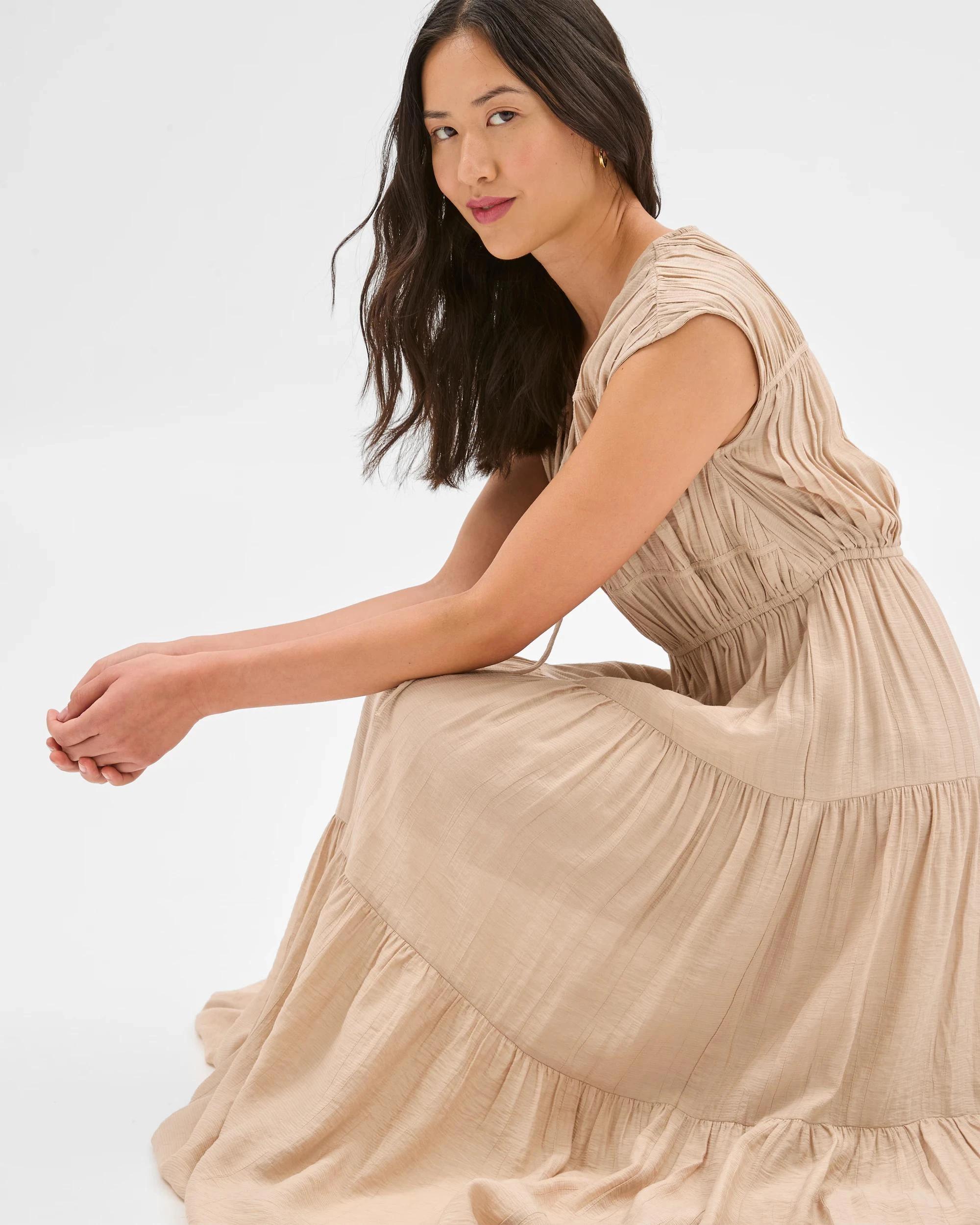 2 Sleeveless Crinkle Dress - Preview BEIGE, 2 of 7