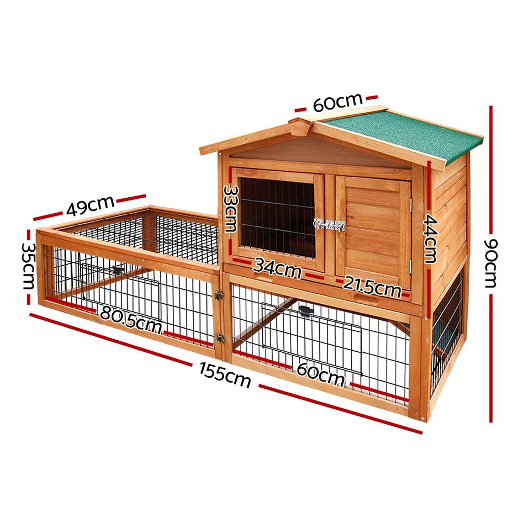3 i.Pet Chicken Coop Rabbit Hutch Large Run Wooden Cage Pet House Outdoor Bunny - Brown, 3 of 9