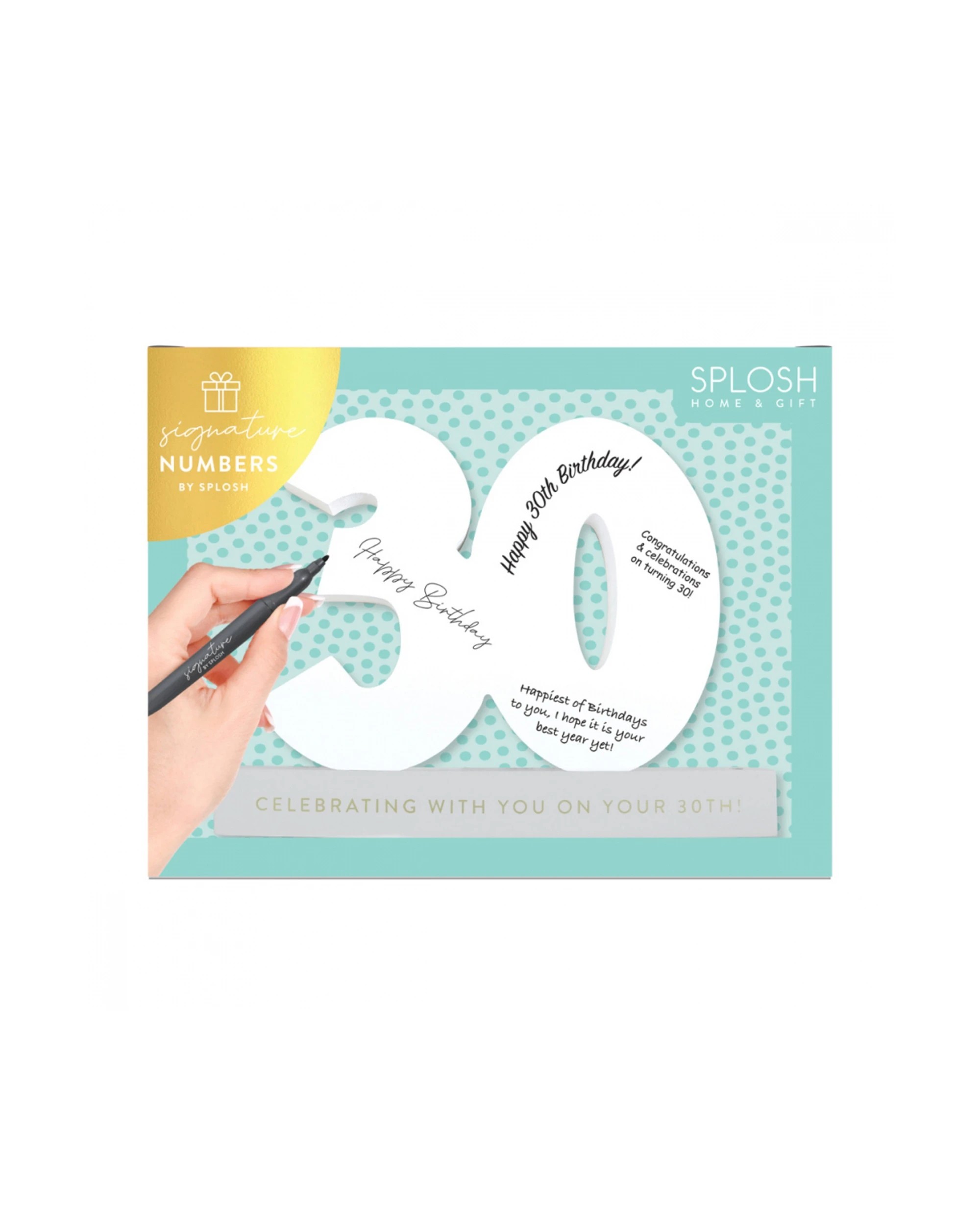 5 Splosh 30th Birthday Wooden Signature Number W/ Marker Keepsake 29x21cm - White, 5 of 6