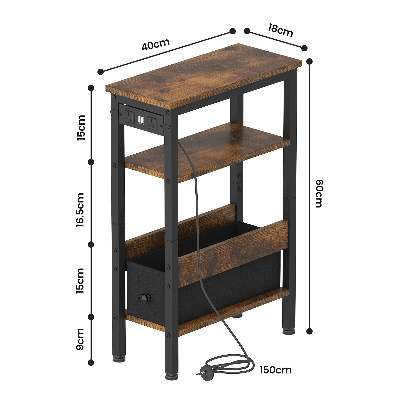 4 Advwin Led Side Table W/ Charging Station Drawer & Open Shelf Walnut, 4 of 4