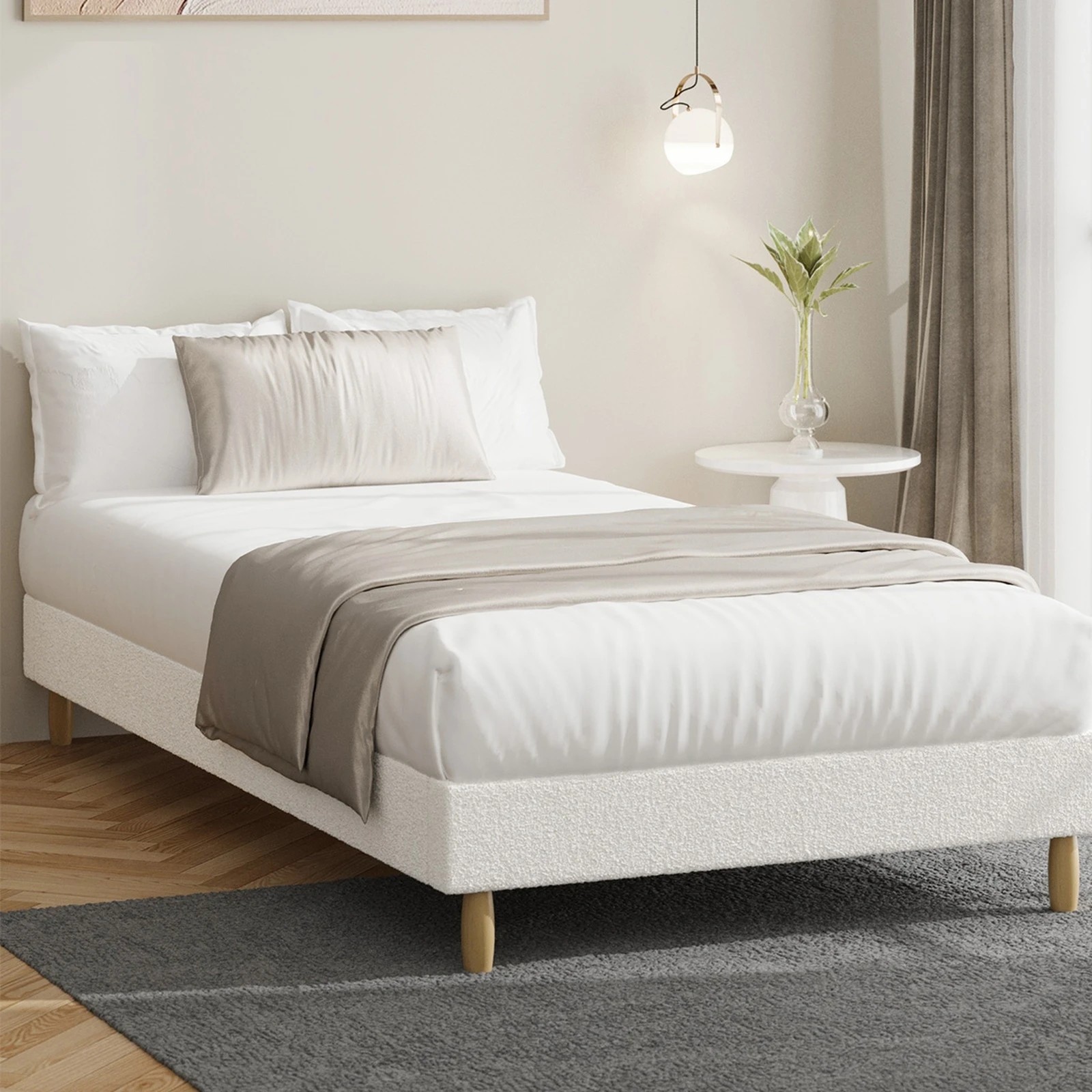 2 Oikiture Single Bed Base Boucle Bed Frame
 - White, 2 of 10