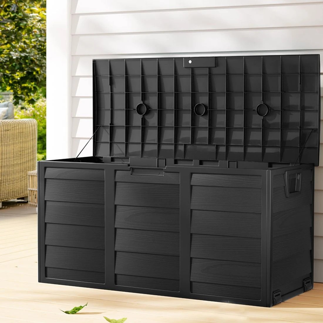 3 Gardeon Outdoor Storage Box 290L Lockable Organiser Garden Deck Shed - Black, 3 of 8