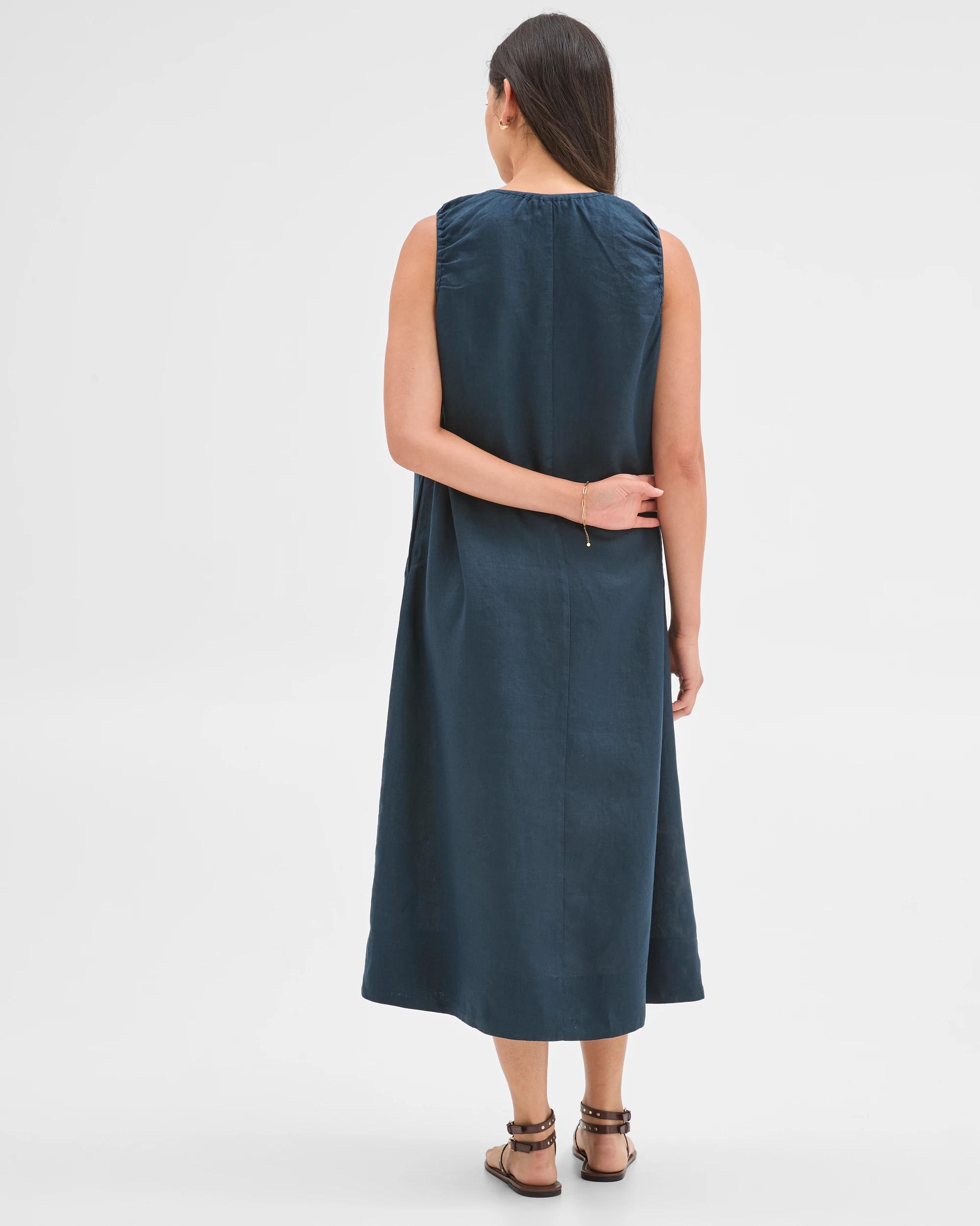 5 Target Woman European Linen Sleeveless Scoop Neck Midi Dress DEEP OCEAN, 5 of 6