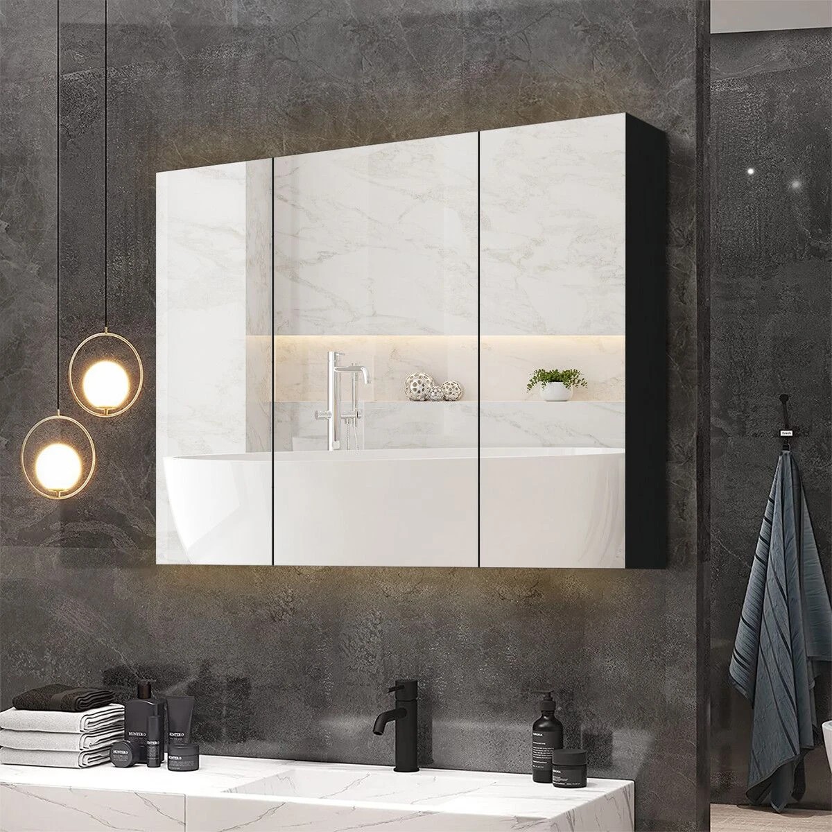 2 LUXSUITE Bathroom Mirror Cabinet Vanity Medicine Shaving Storage Organiser Wall Cupboard Bath Toilet Shower Shelves, 2 of 8