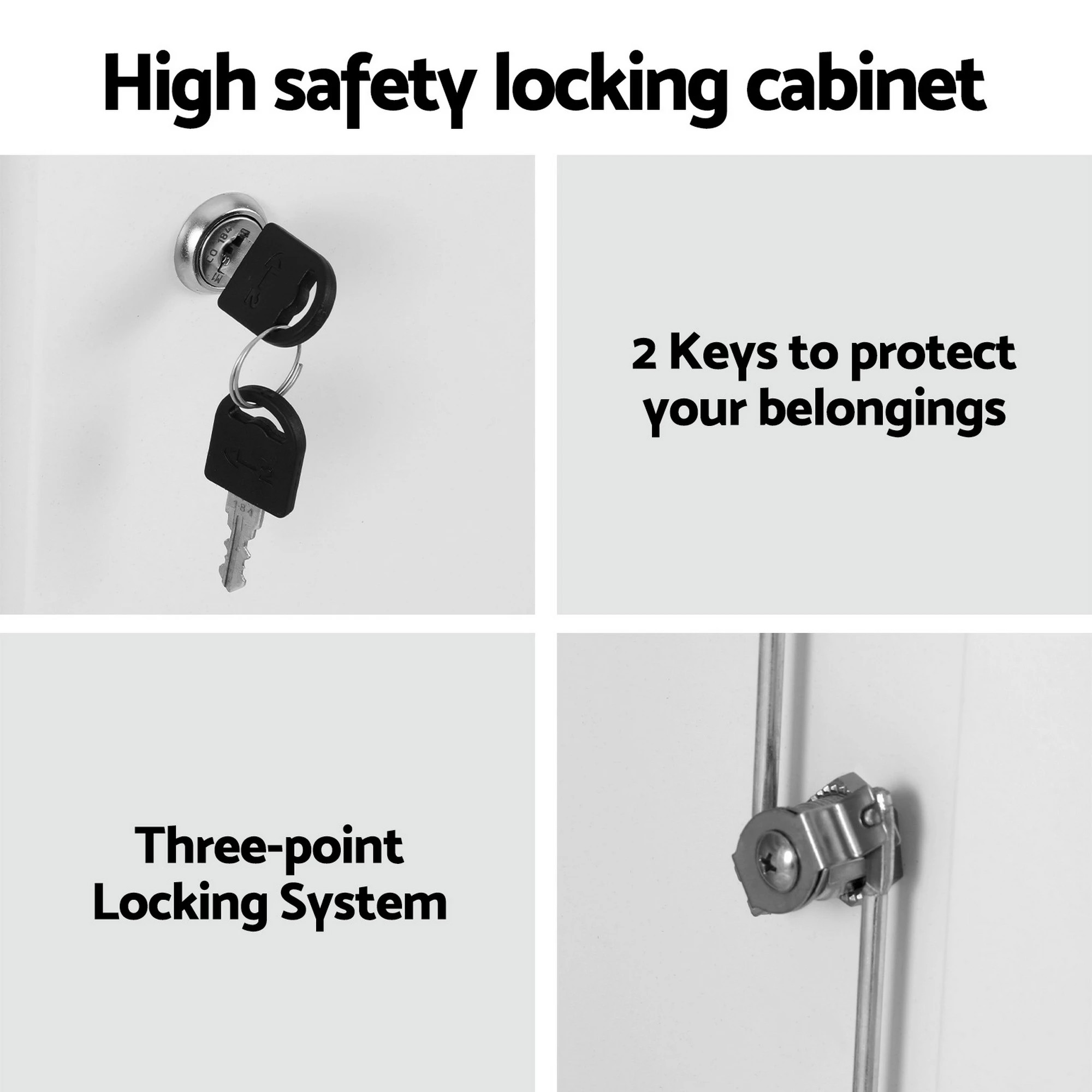 5 Artiss Steel Locker Cabinet Filing Metal Storage 3-Point Lock Adjustable Shelves - White, 5 of 5