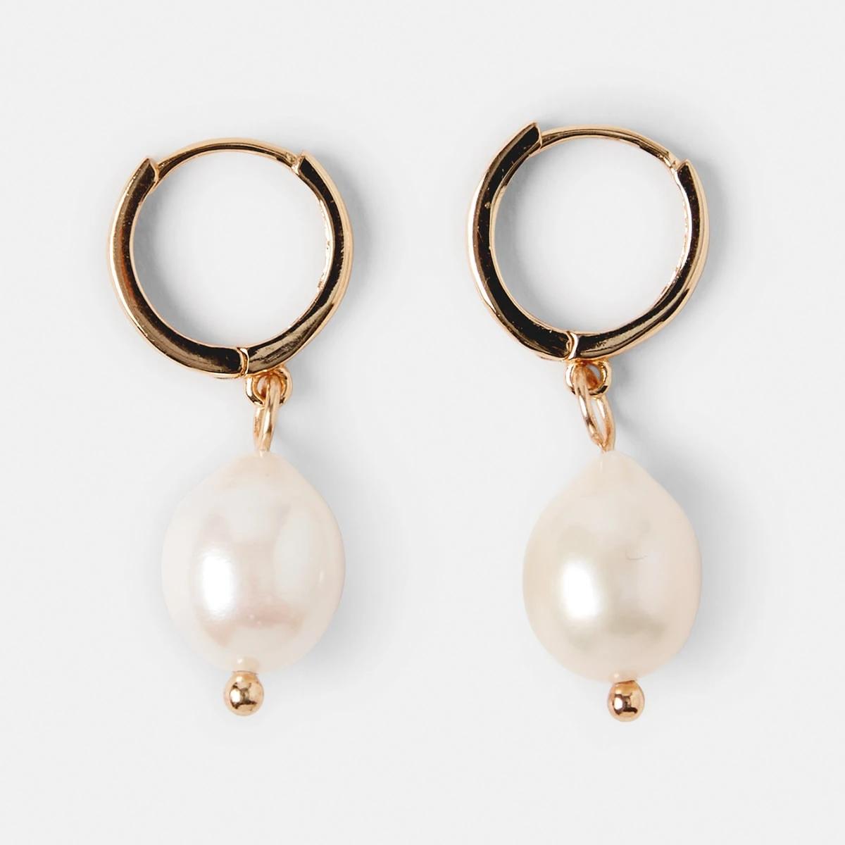 1 Sterling Silver Pearl Drop Earrings Gold, 1 of 5