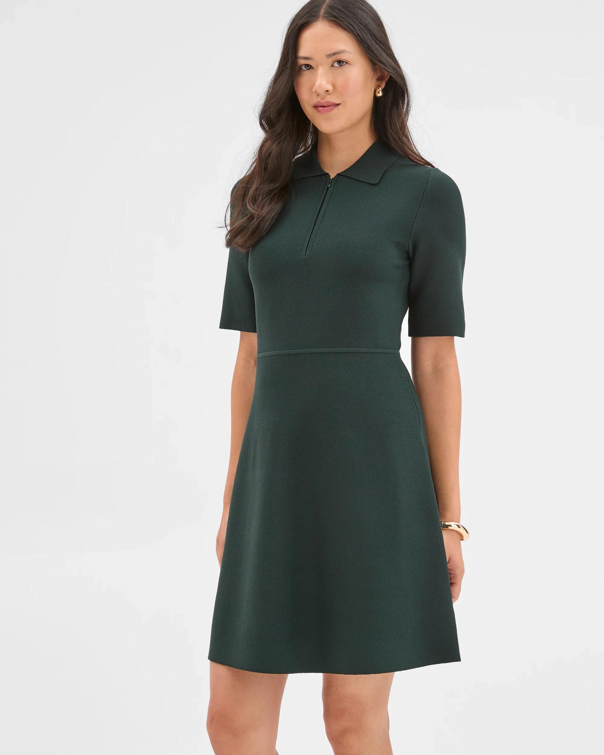 6 Preview Short Sleeve Crepe Knit Mini Dress MID JADE, 6 of 6