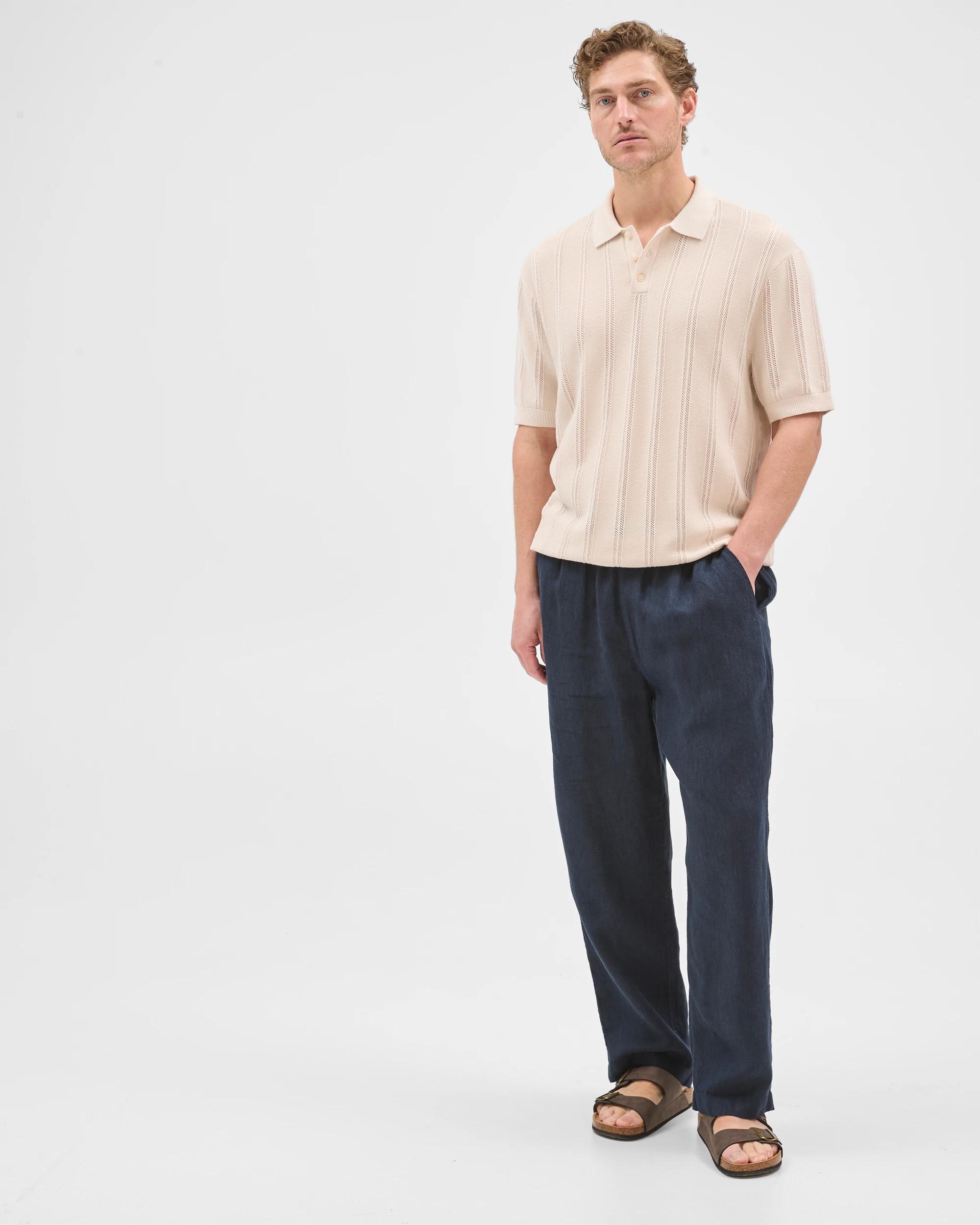 1 Target Man Australian Cotton Textured Stripe Knit Polo Top BIRCH, 1 of 7