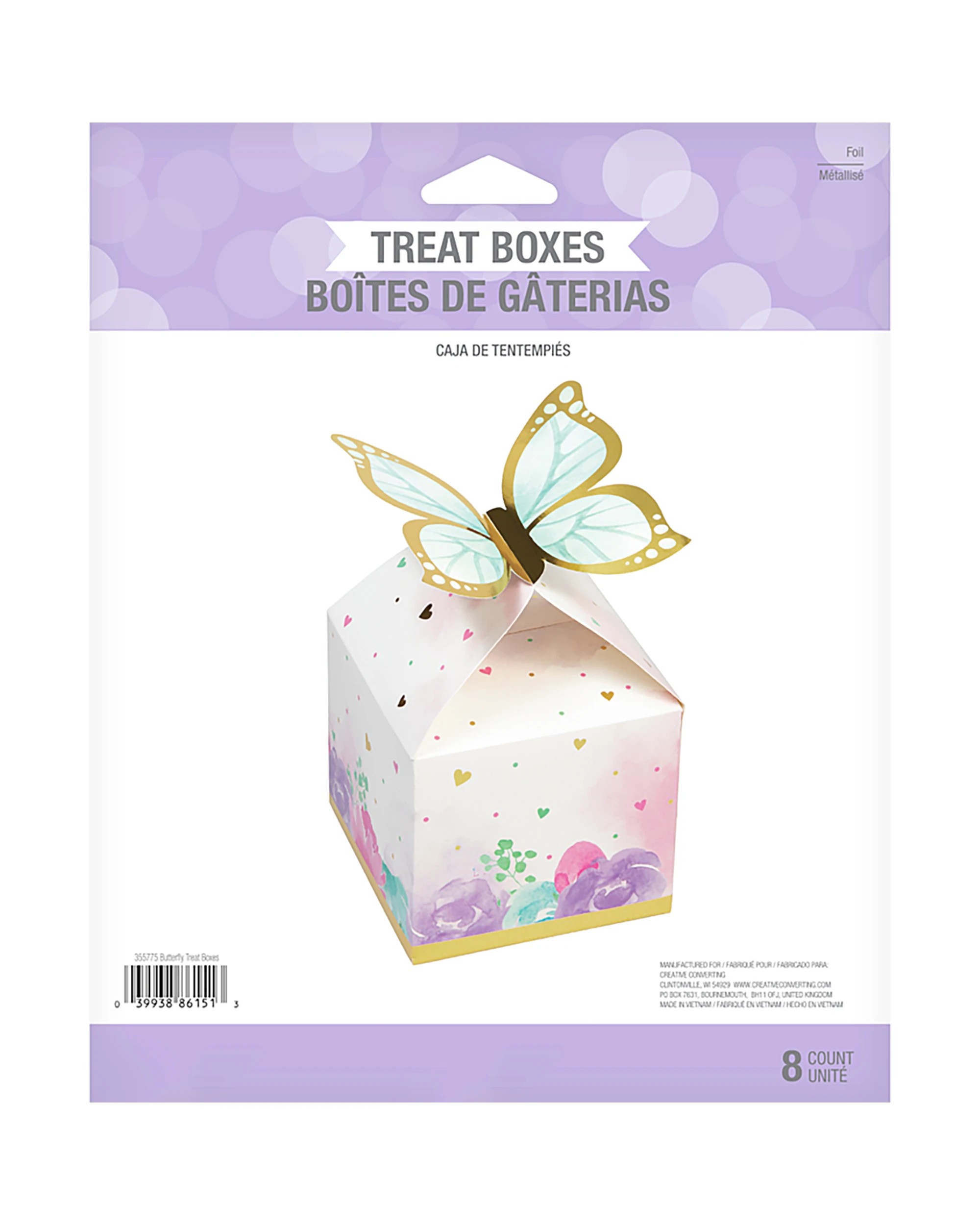 3 Creative Converting Butterfly Shimmer Lolly Treat Boxes Pack of 8, 3 of 3