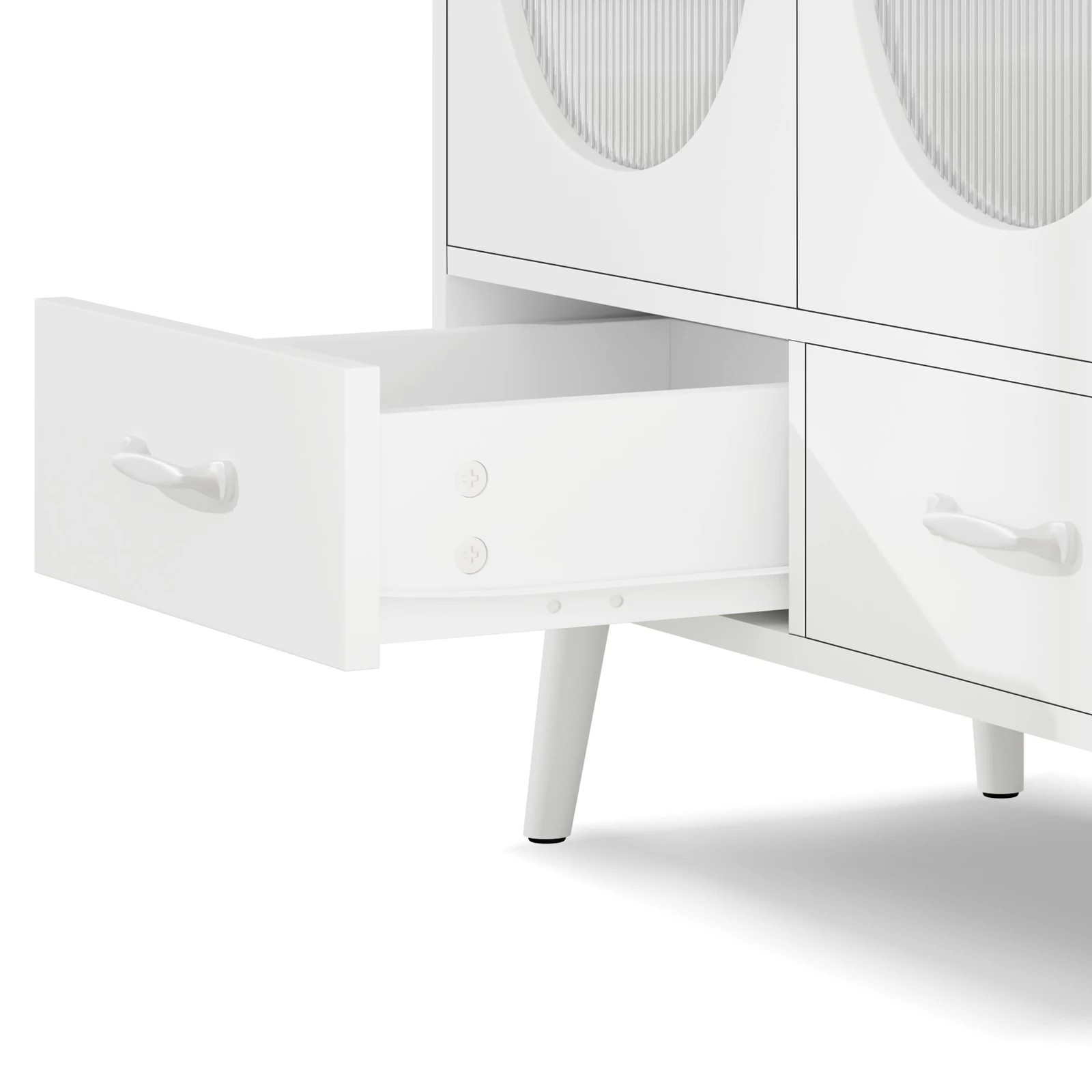 4 Alfordson Buffet Sideboard 2 Doors Storage Cabinet Drawers Fluted Cupboard - White, 4 of 9