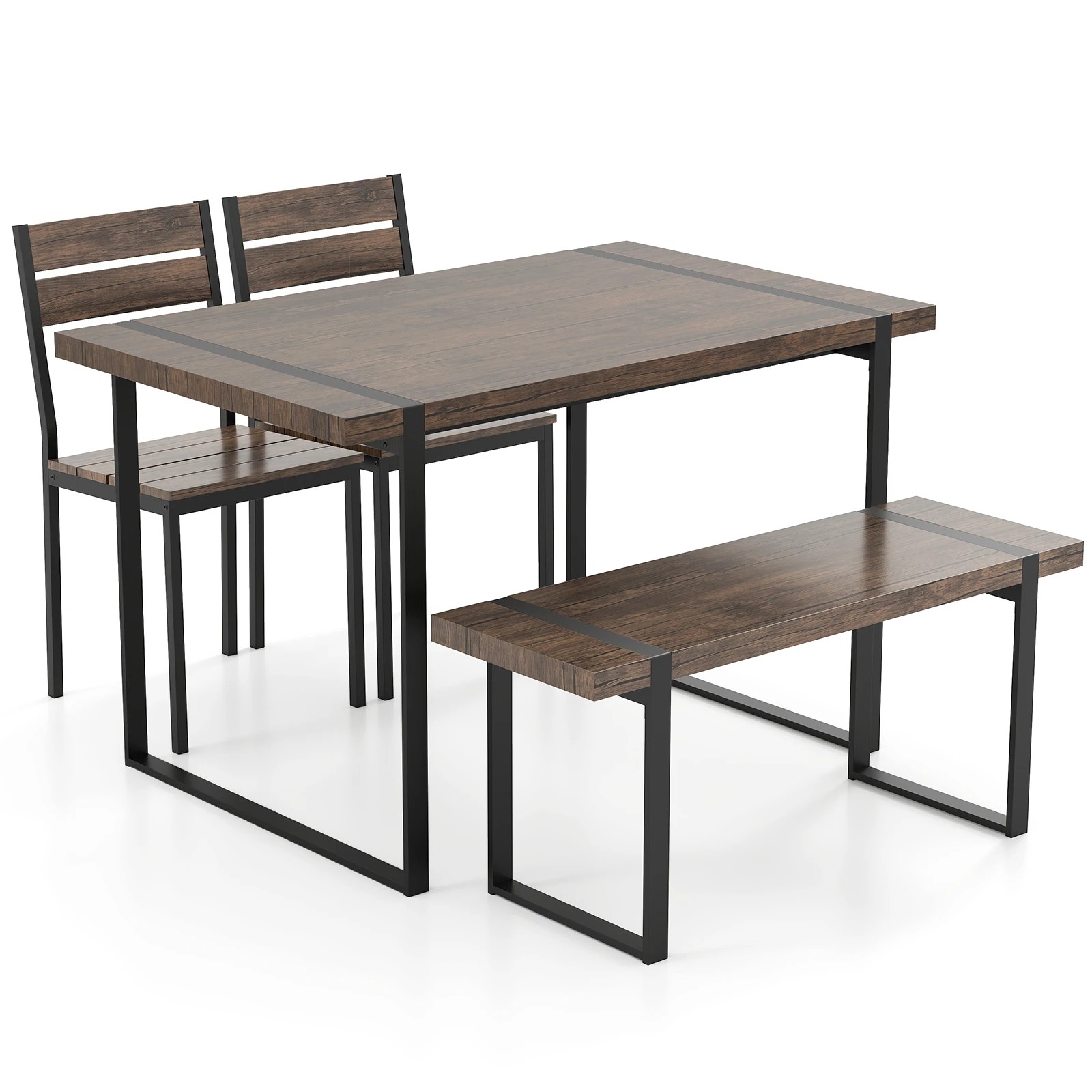 1 Costway 4PCS Modern Dining Table Set Wooden Rectangular Kitchen Table w/1 Bench & 2 Chairs - Grey, 1 of 3