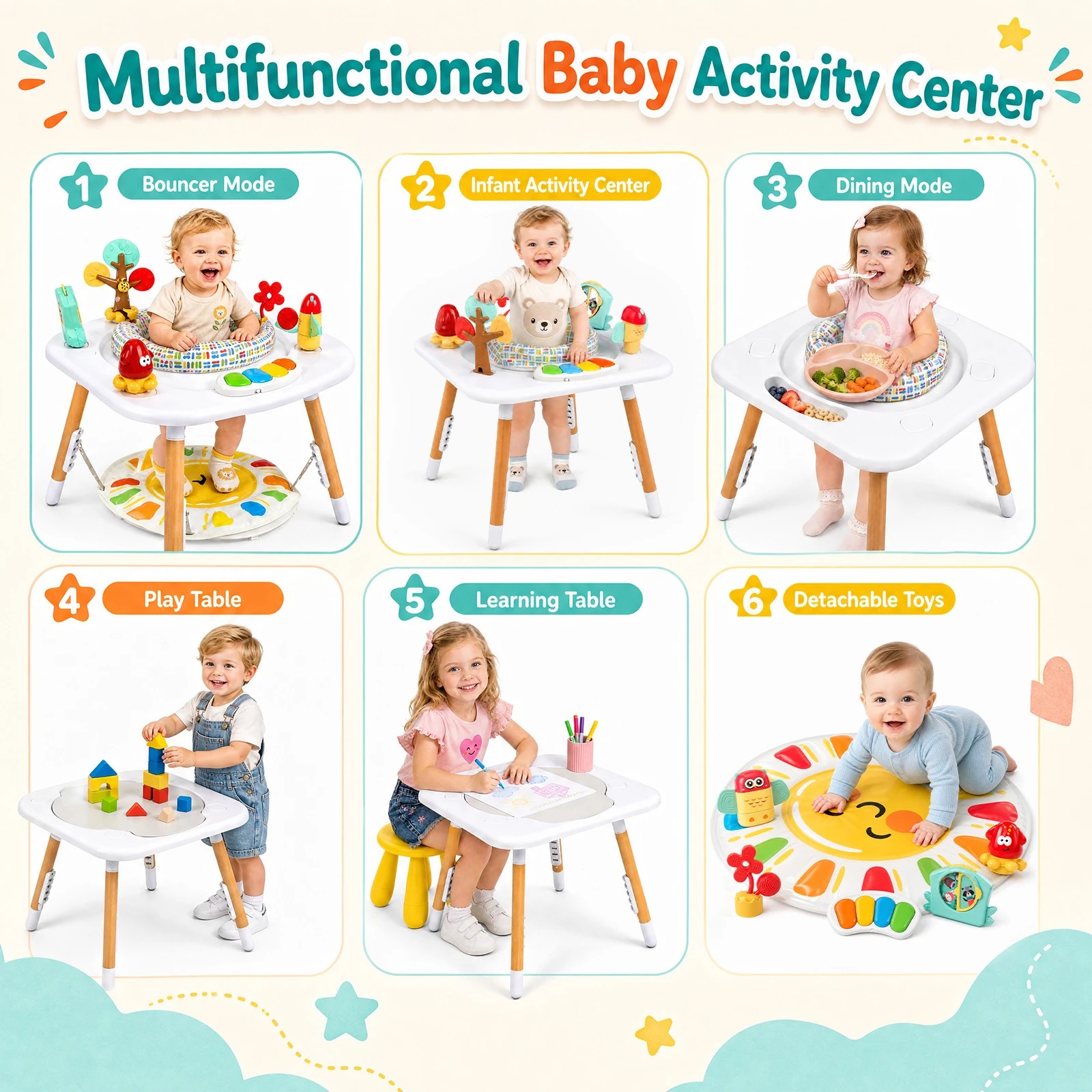 7 Advwin Baby Activity Center Baby Jumper Height Adjustable Sensory Toys  Learning Table - White, 7 of 8