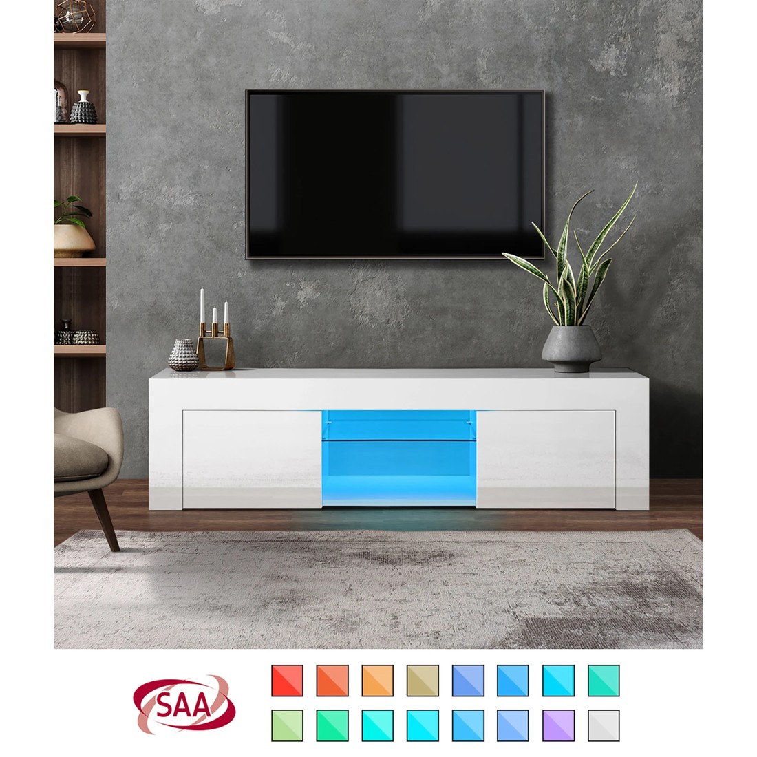 3 Oikiture Tv Cabinet Entertainment Unit Stand Rgb Led Hight Gloss 130cm
 - White, 3 of 10