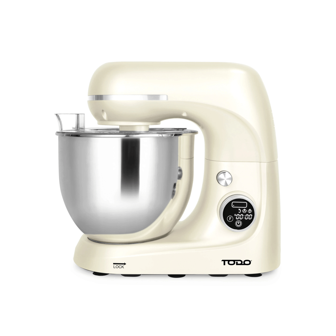 1 TODO 1100W Electric Stand Mixer 5.3L Stainless Steel Bowl Heated Fermentation LCD Touch Screen Control - Cream, 1 of 7