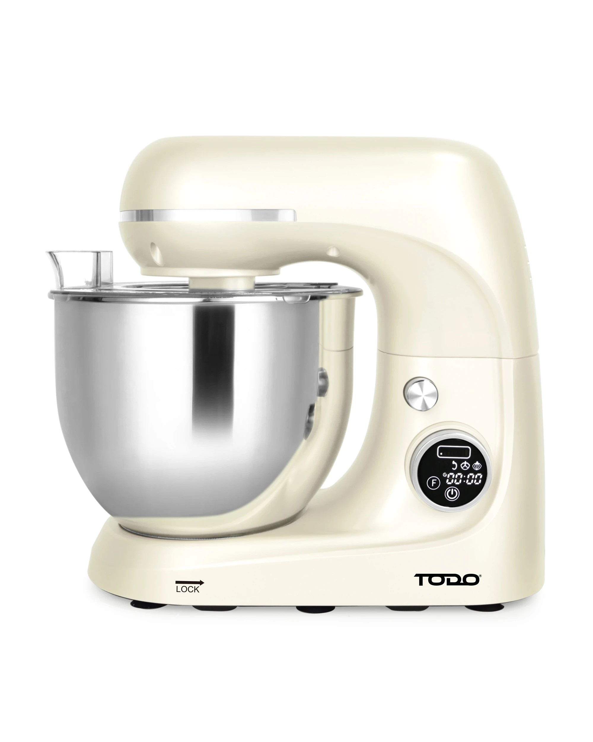 1 TODO 1100W Electric Stand Mixer 5.3L Stainless Steel Bowl Heated Fermentation LCD Touch Screen Control - Cream, 1 of 7
