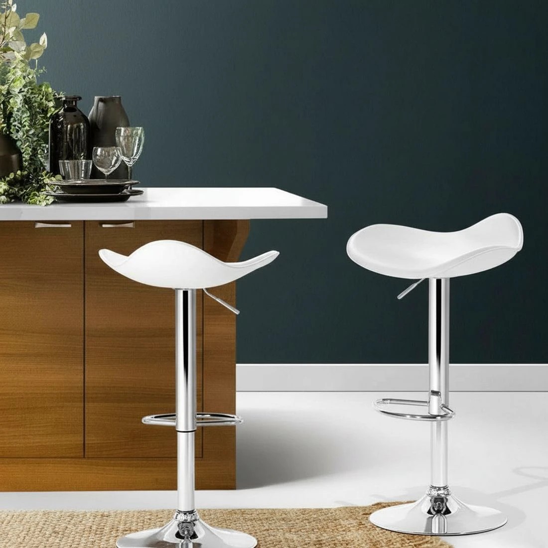 6 Artiss 2x Bar Stools Leather Gas Lift Chair - White, 6 of 7