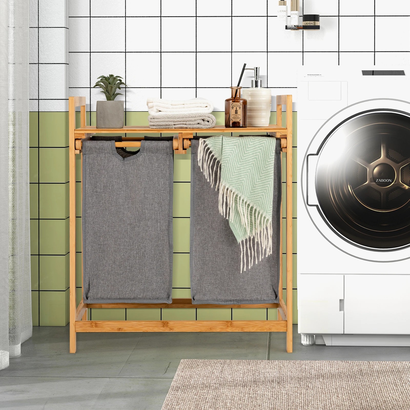 4 Costway Bamboo Hamper Basket Storage Organizer Bathroom Laundry - Natural, 4 of 6