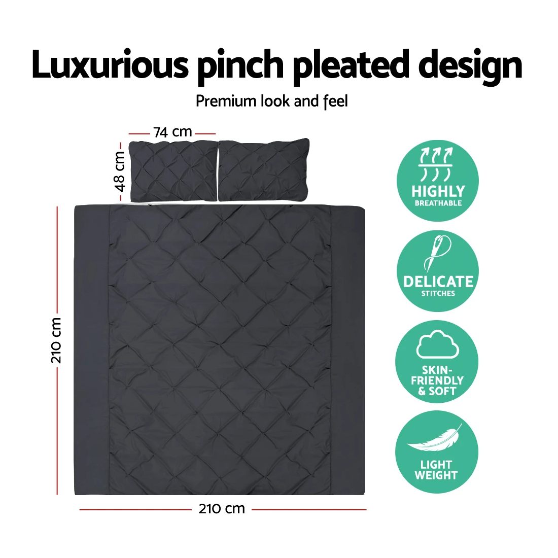 2 Giselle Bedding Quilt Cover Set Diamond Pinch Queen - Black, 2 of 7